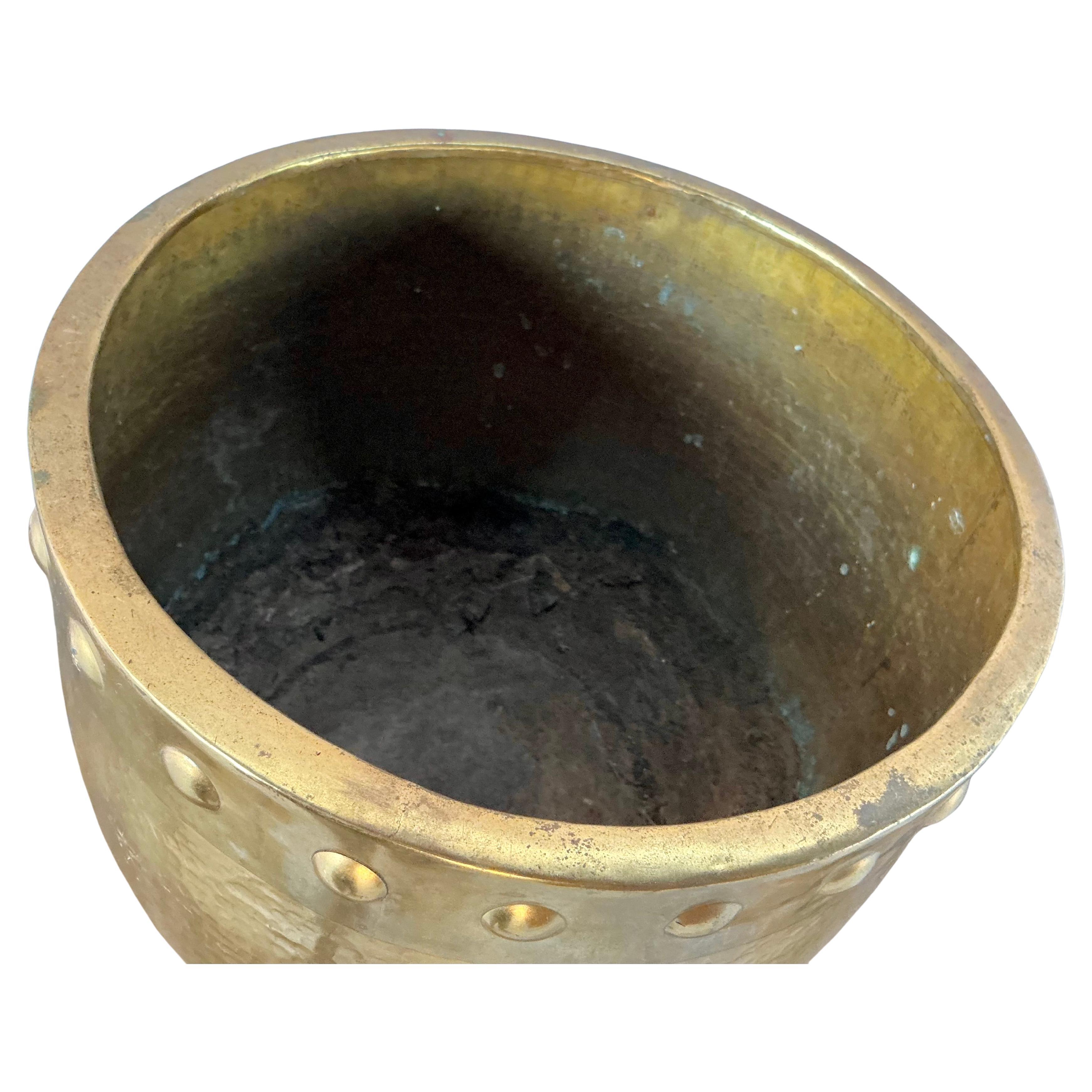 Hong Kong Large Solid Hammered Brass Cachepot Planter For Sale