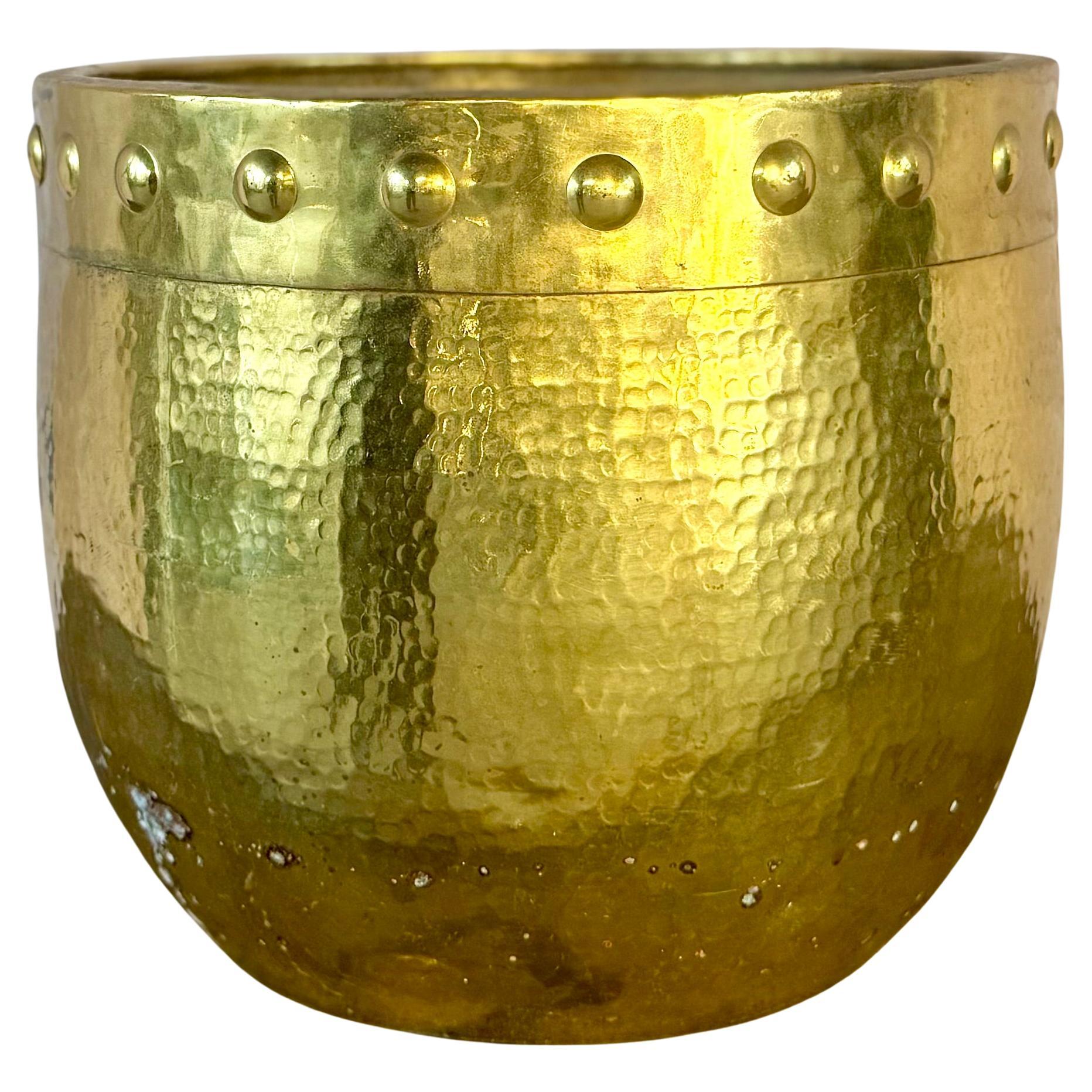 20th Century Large Solid Hammered Brass Cachepot Planter For Sale