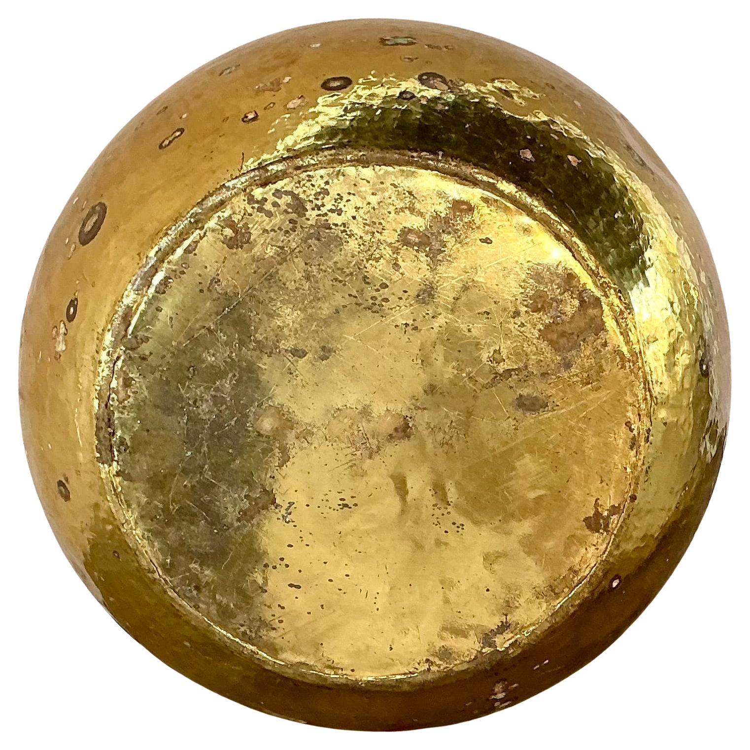 Large Solid Hammered Brass Cachepot Planter For Sale 1