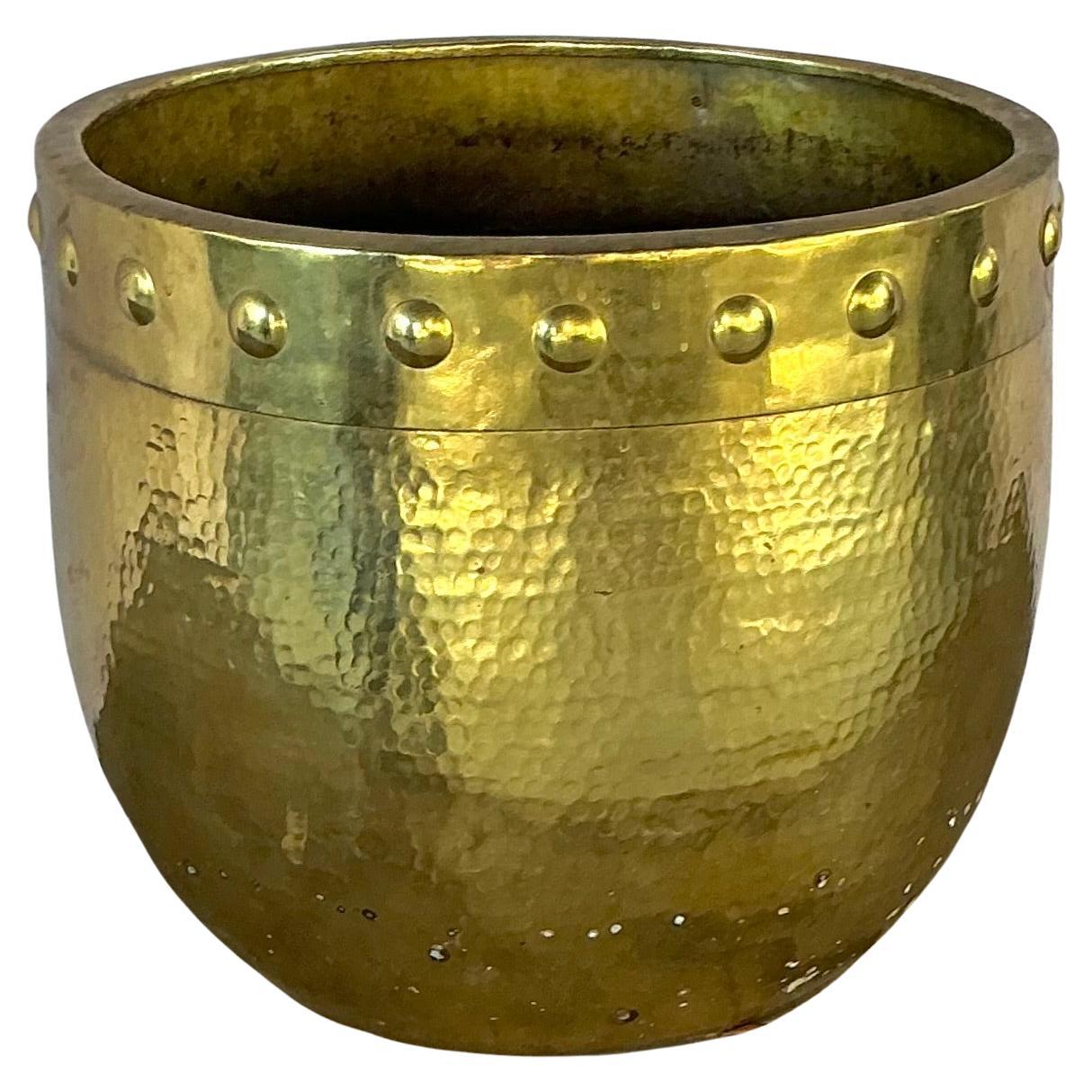 Large Solid Hammered Brass Cachepot Planter For Sale 3