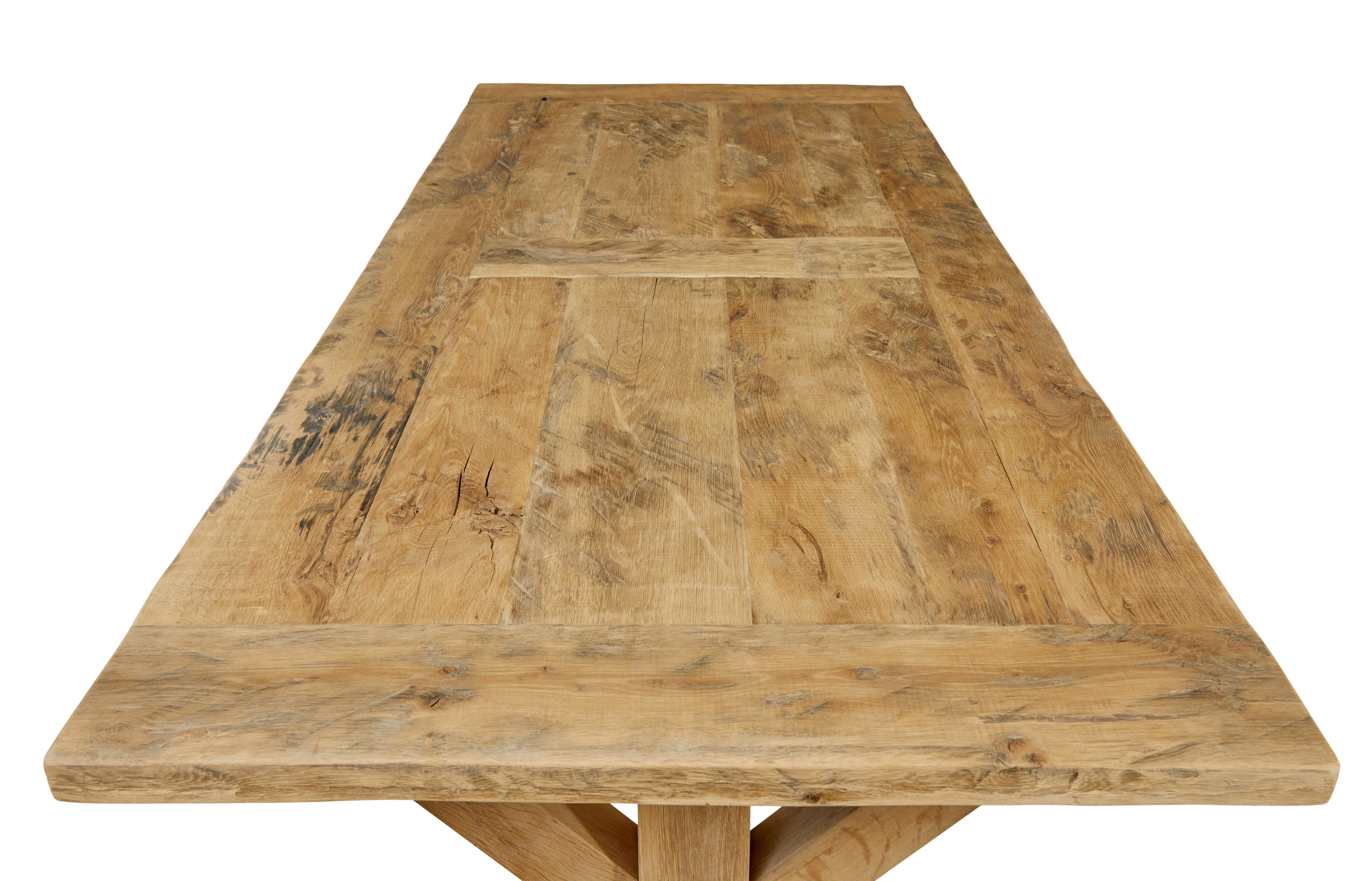 Large solid handmade oak x frame dining table For Sale 2