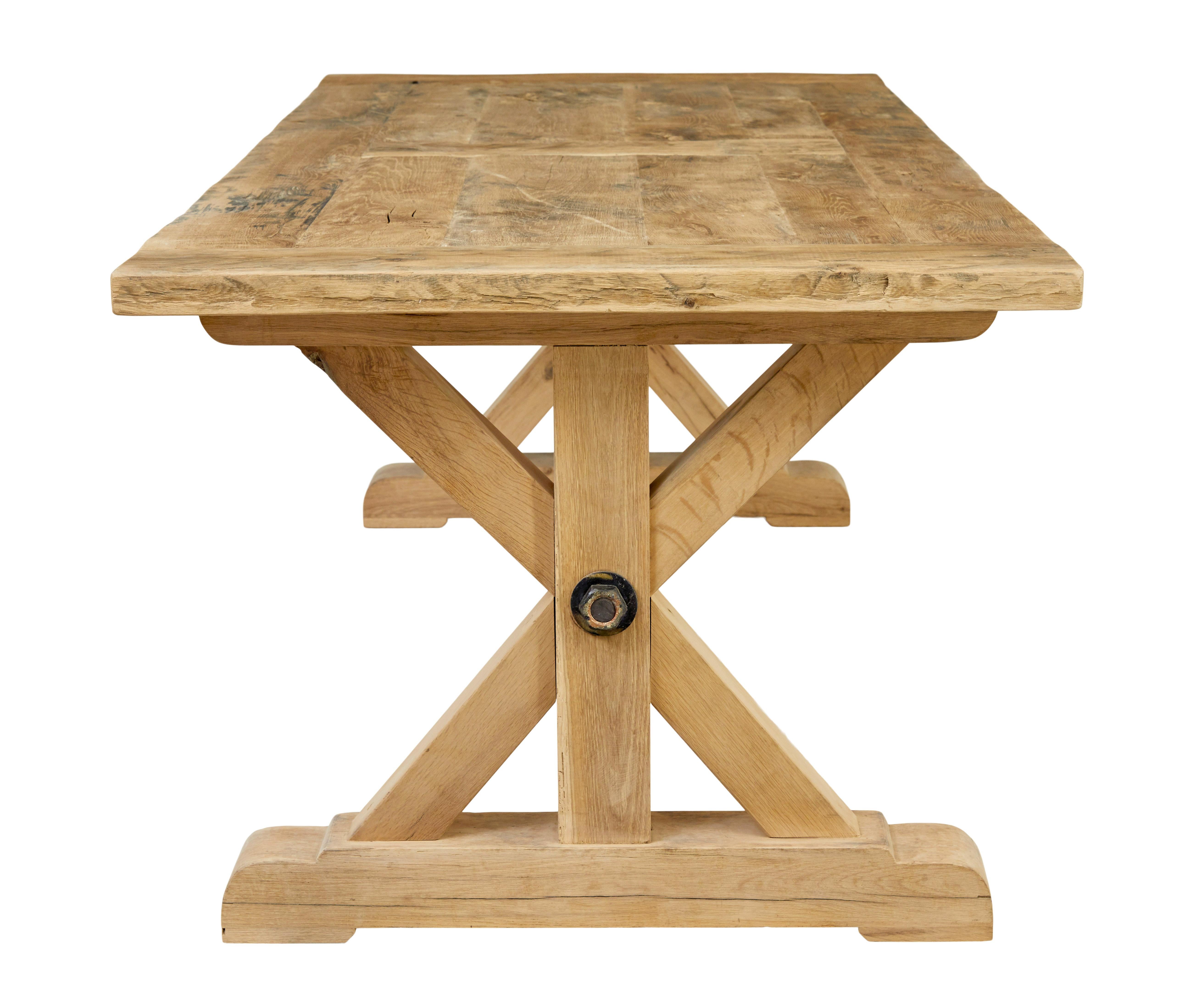 Large solid handmade oak x frame dining table For Sale 3