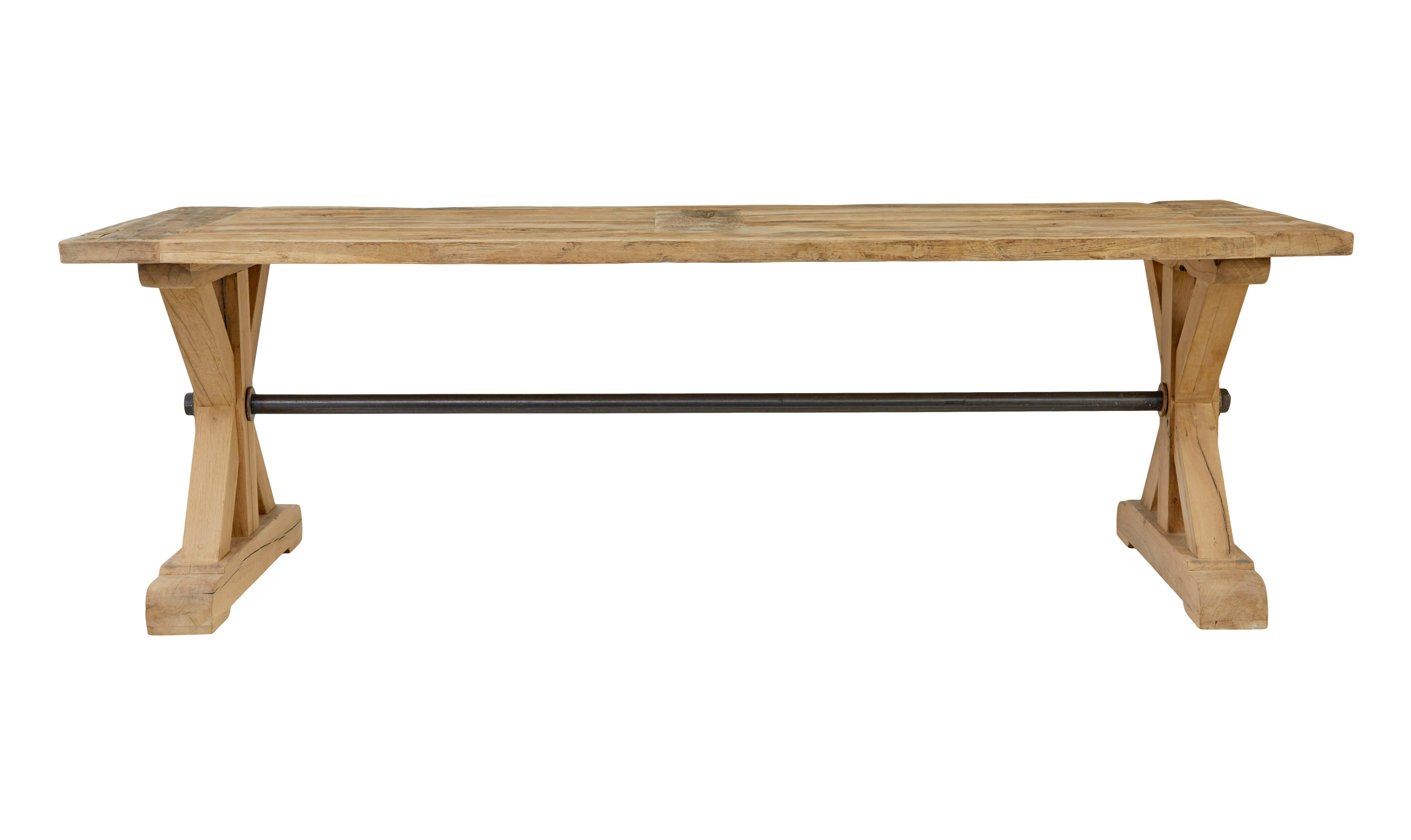 Rustic Large solid handmade oak x frame dining table For Sale