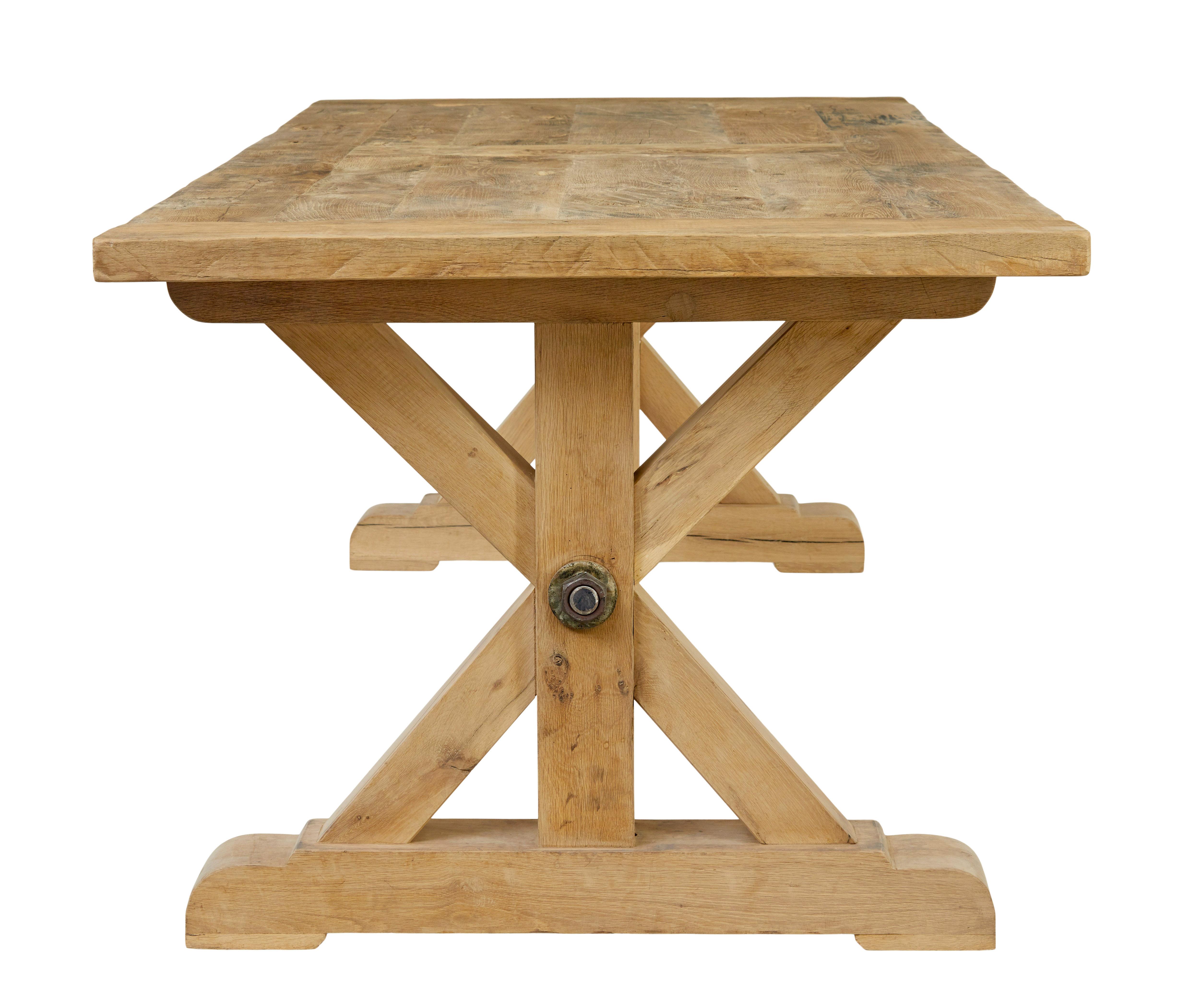 Swedish Large solid handmade oak x frame dining table For Sale