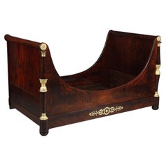 Antique Large Solid Mahogany Boat Bed from the Empire Period 