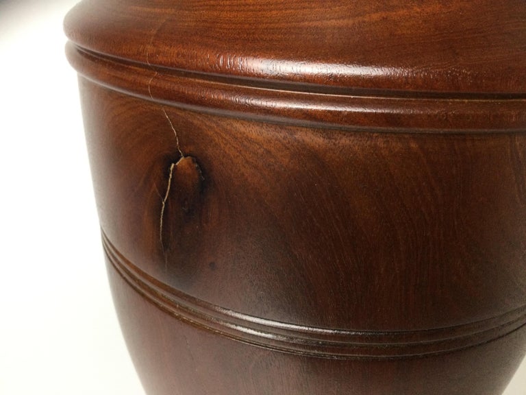 Large Solid Mahogany Turned Wood Floor Vase In Excellent Condition For Sale In Lambertville, NJ