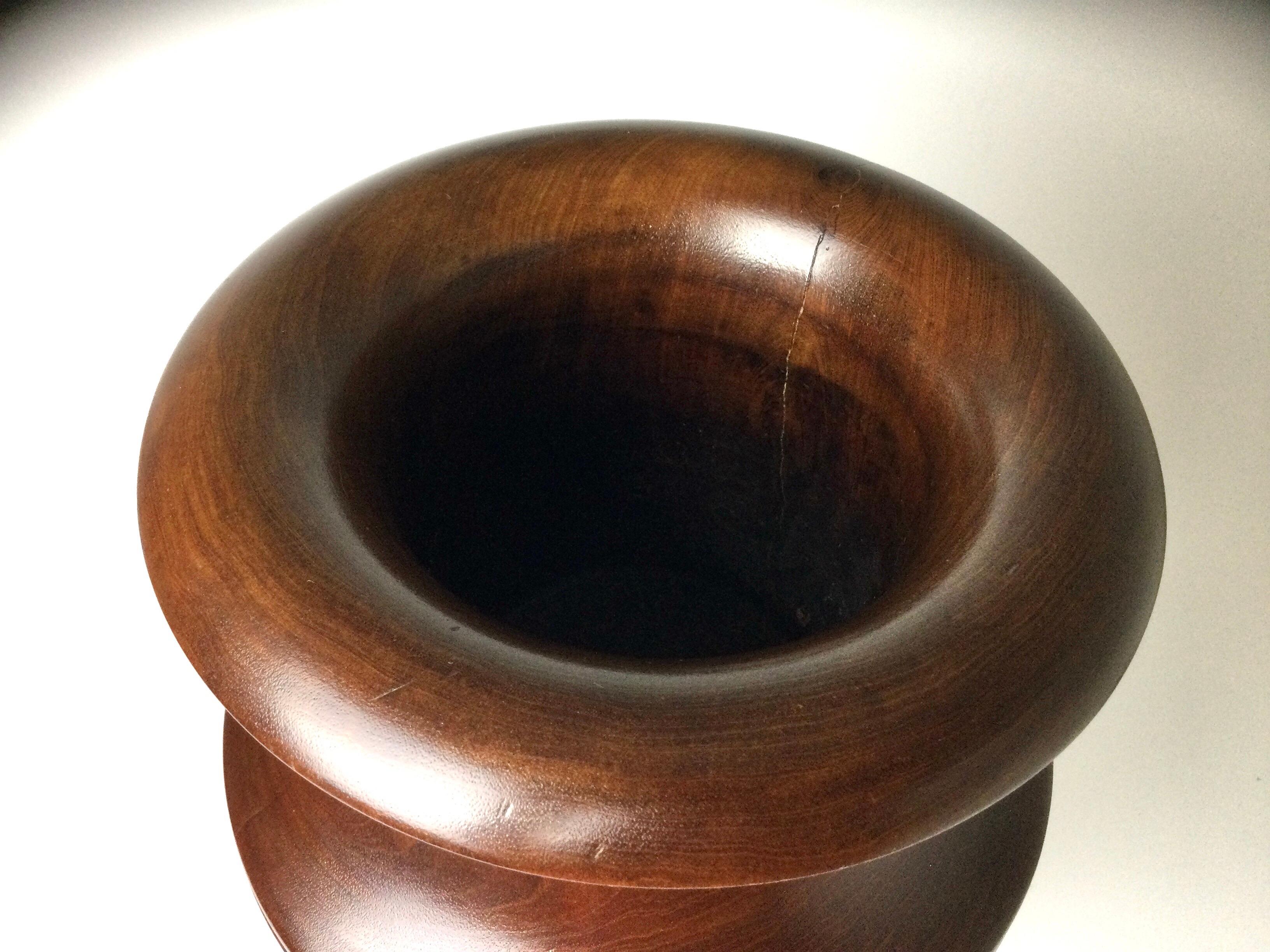 20th Century Large Solid Mahogany Turned Wood Floor Vase For Sale