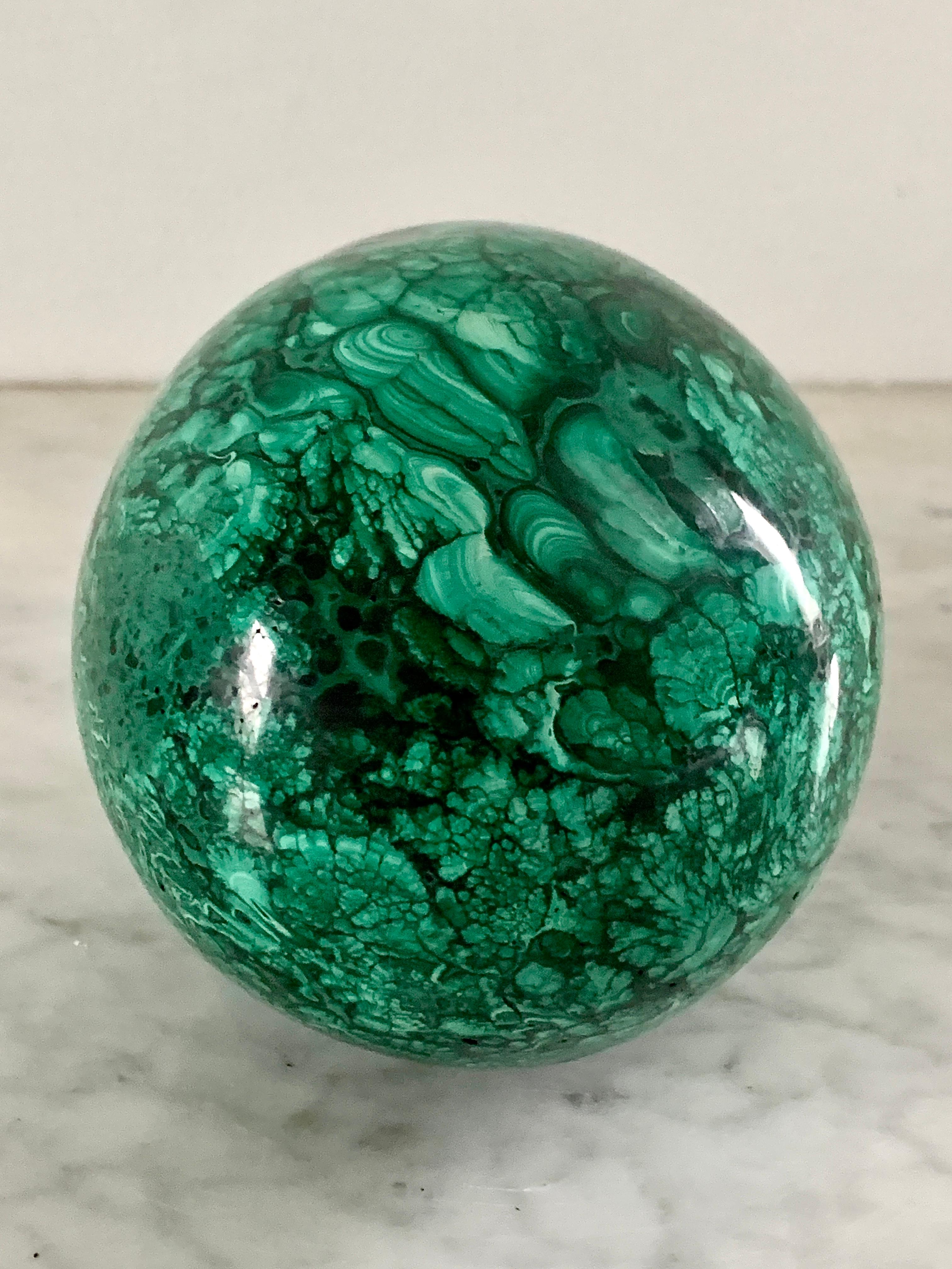 Large Solid Malachite Egg on Brass Stand 5