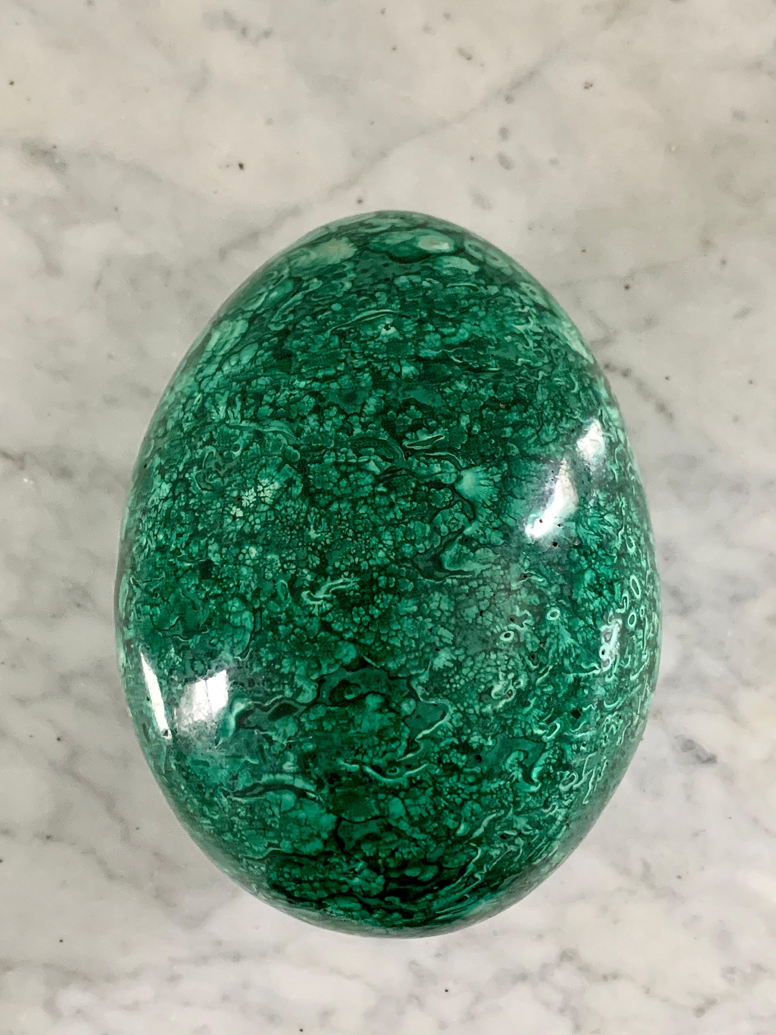Large Solid Malachite Egg on Brass Stand 3