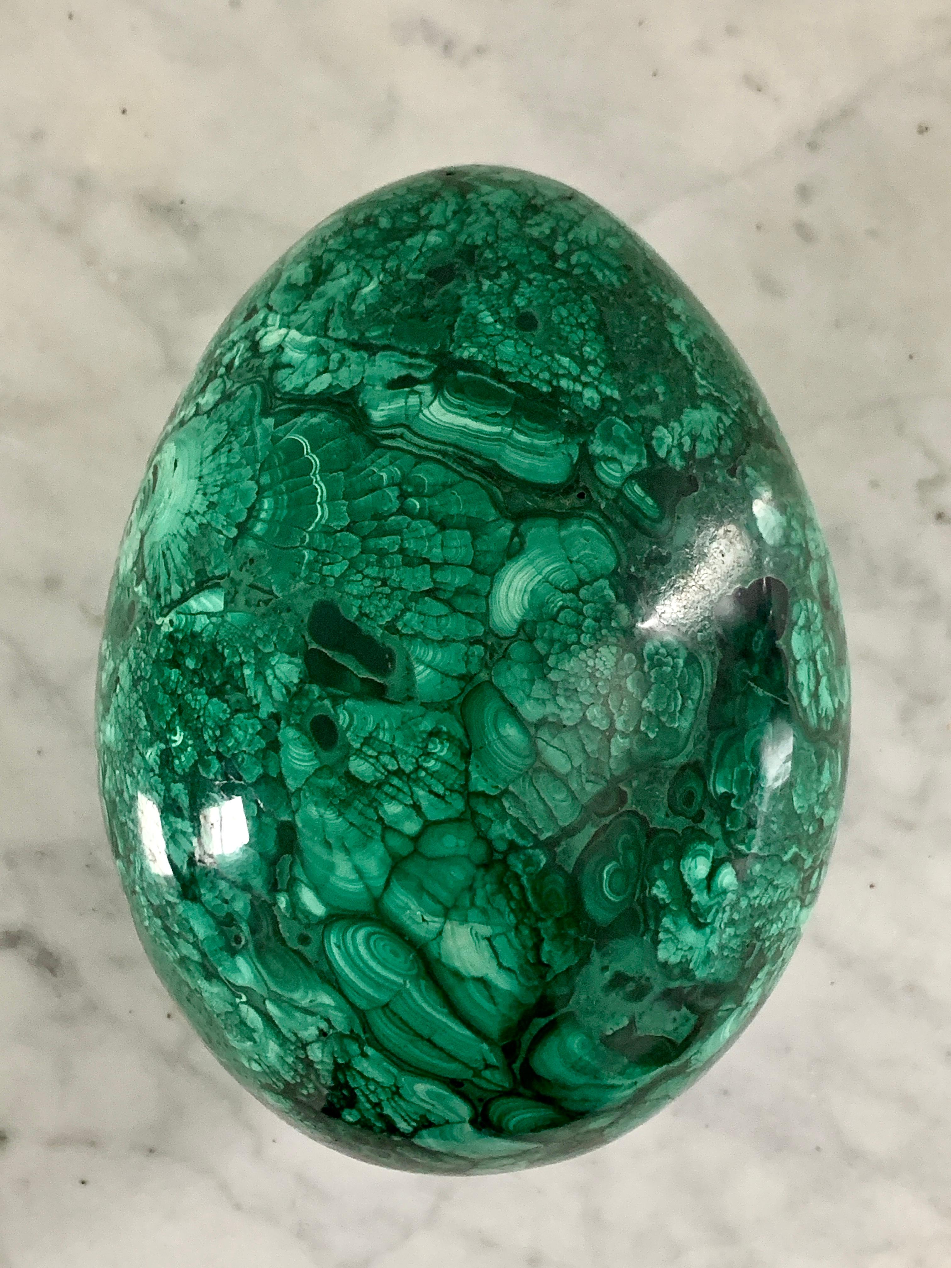 Large Solid Malachite Egg on Brass Stand 4
