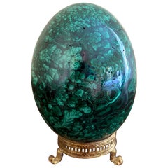 Large Solid Malachite Egg on Neoclassical Brass Stand with Paw Feet
