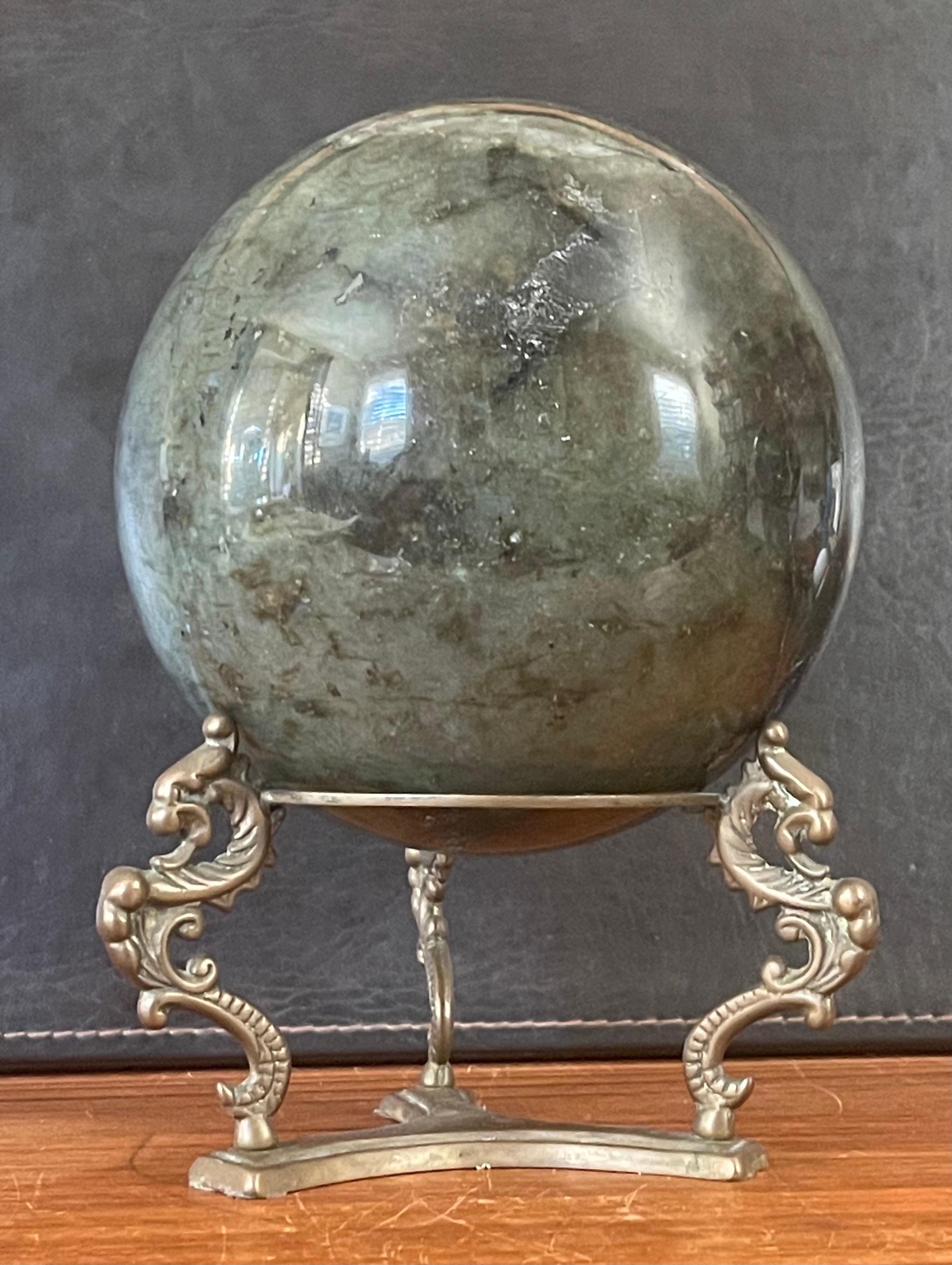 Large Solid Marble Decorative Sphere on Bronze Griffin Base For Sale 7
