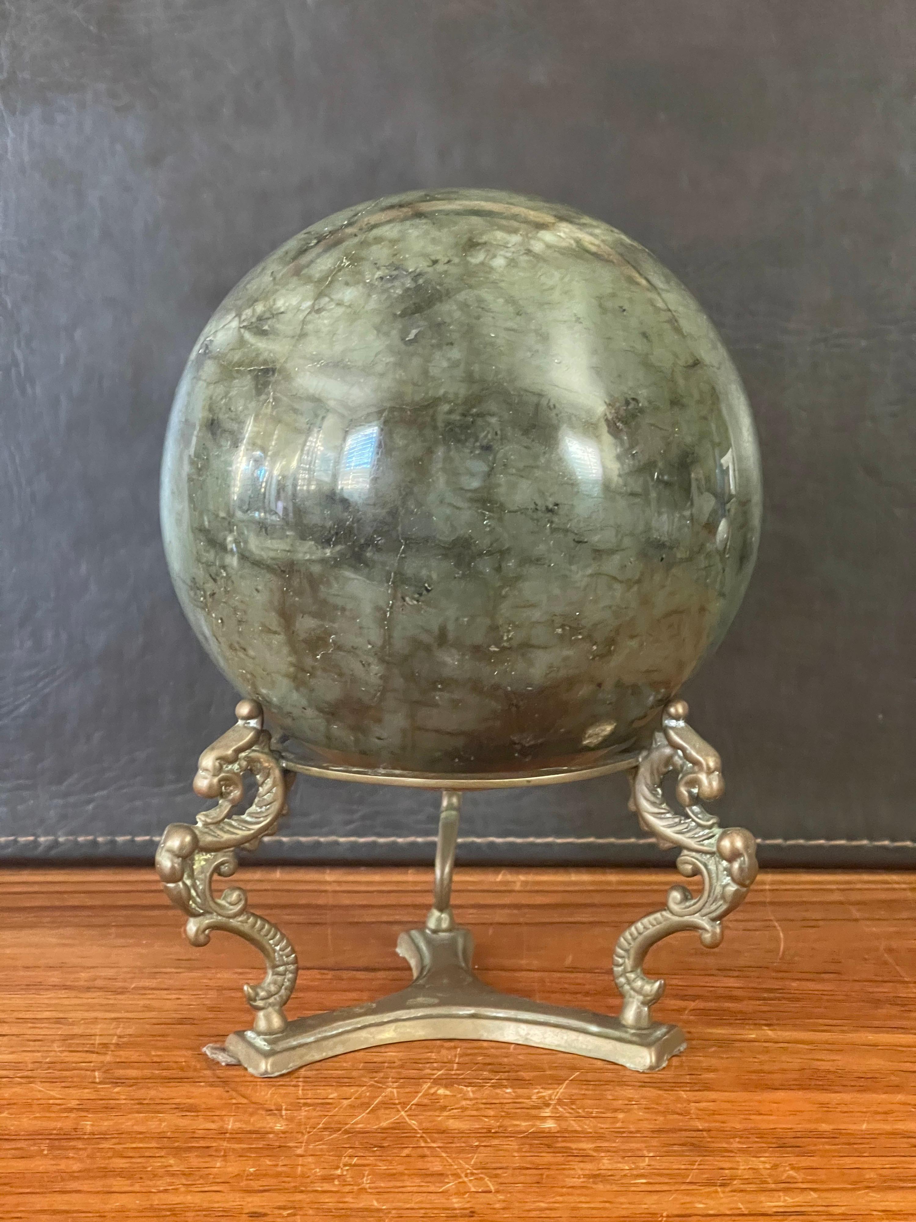 Mid-Century Modern Large Solid Marble Decorative Sphere on Bronze Griffin Base For Sale