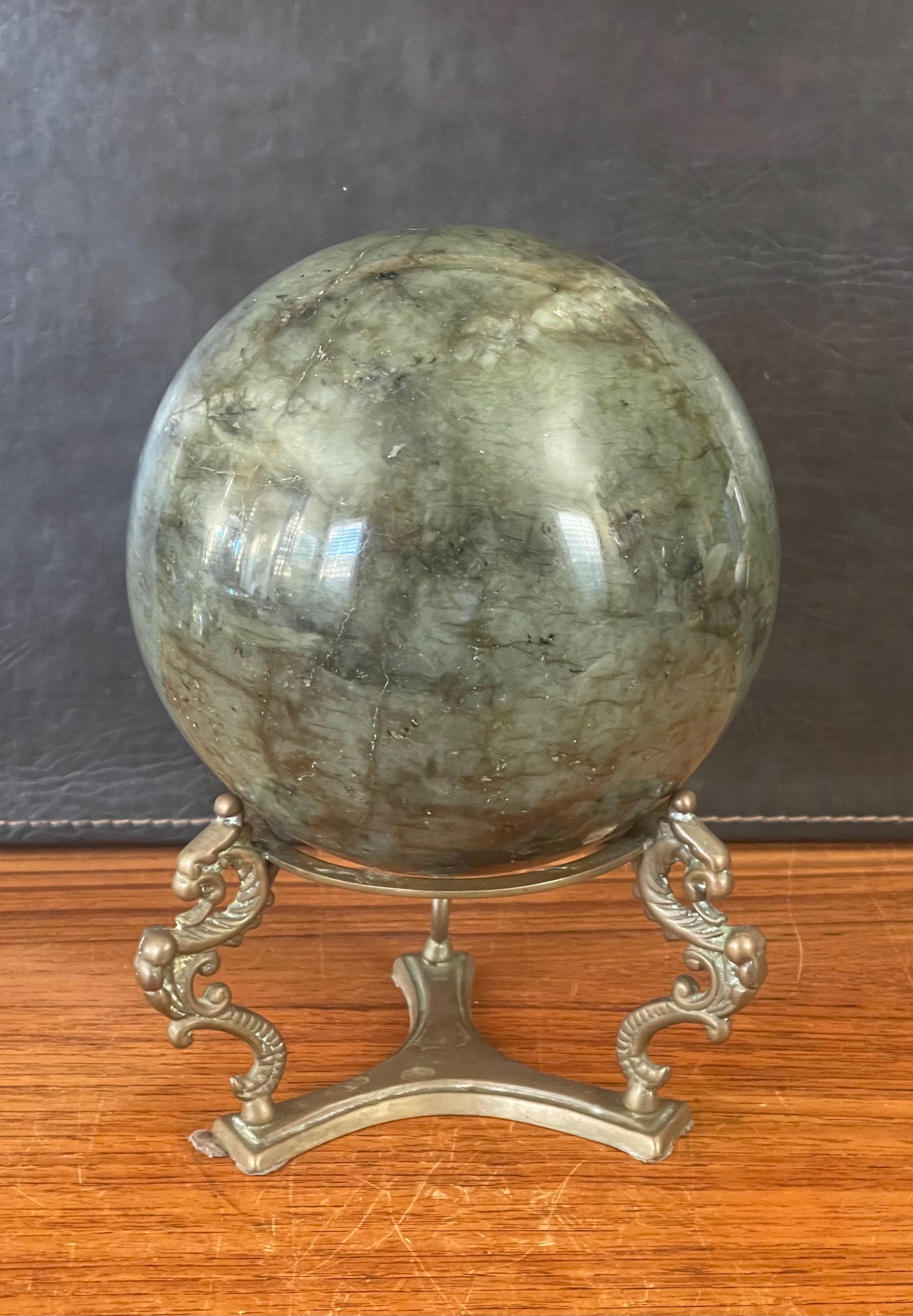 North American Large Solid Marble Decorative Sphere on Bronze Griffin Base For Sale