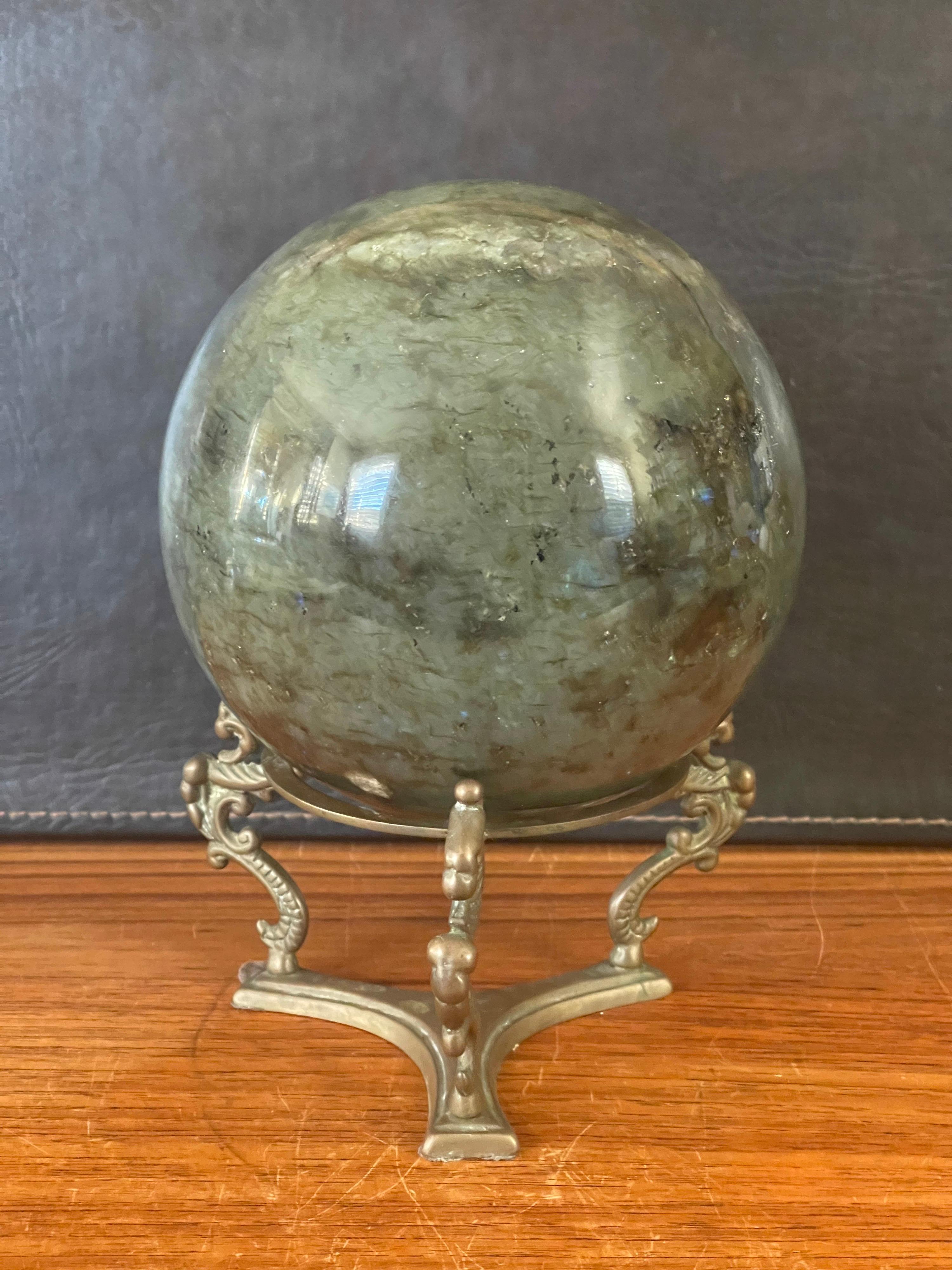 Large Solid Marble Decorative Sphere on Bronze Griffin Base In Good Condition For Sale In San Diego, CA