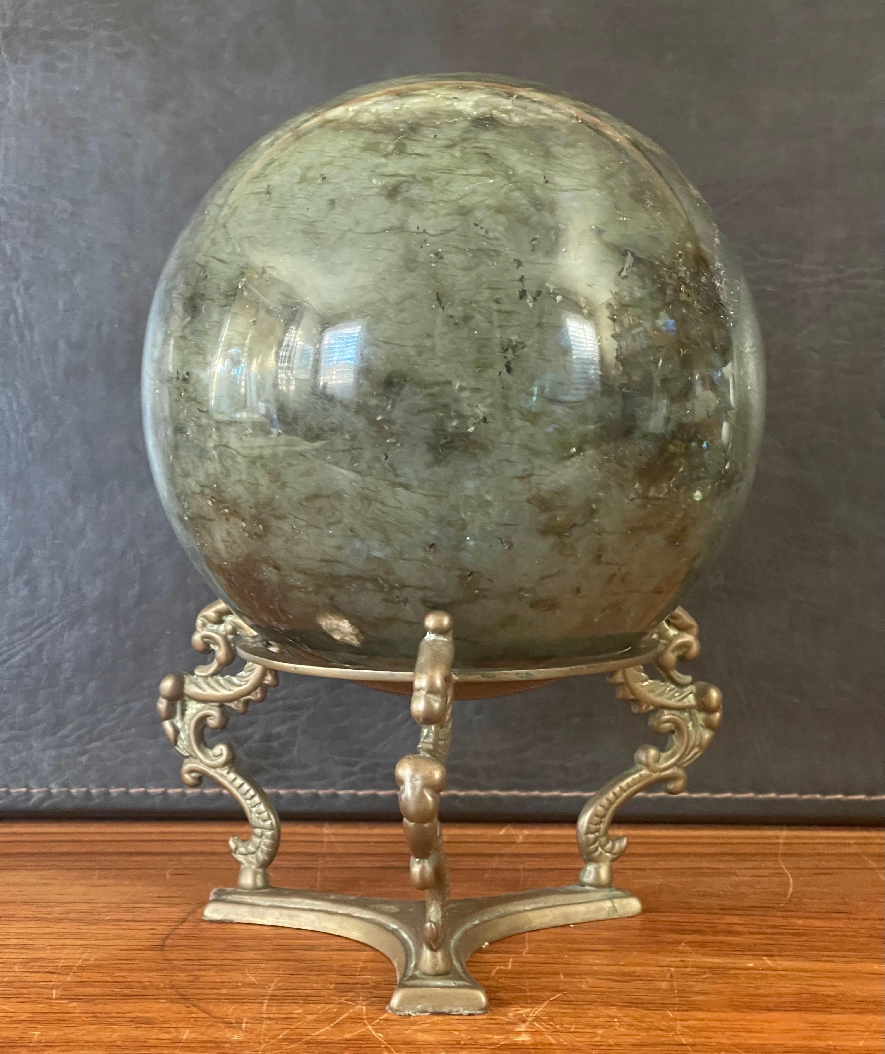 20th Century Large Solid Marble Decorative Sphere on Bronze Griffin Base For Sale
