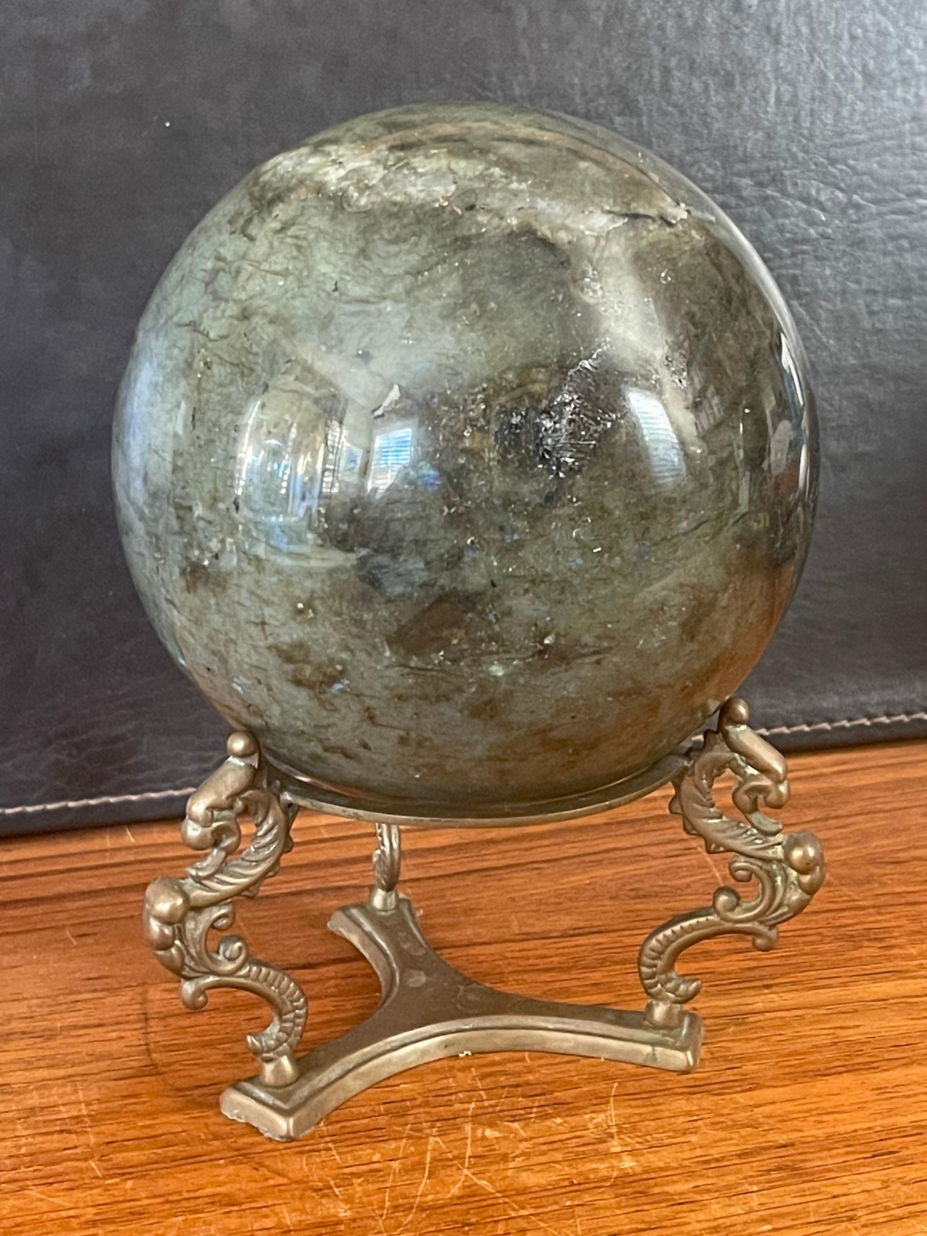 Large Solid Marble Decorative Sphere on Bronze Griffin Base For Sale 1