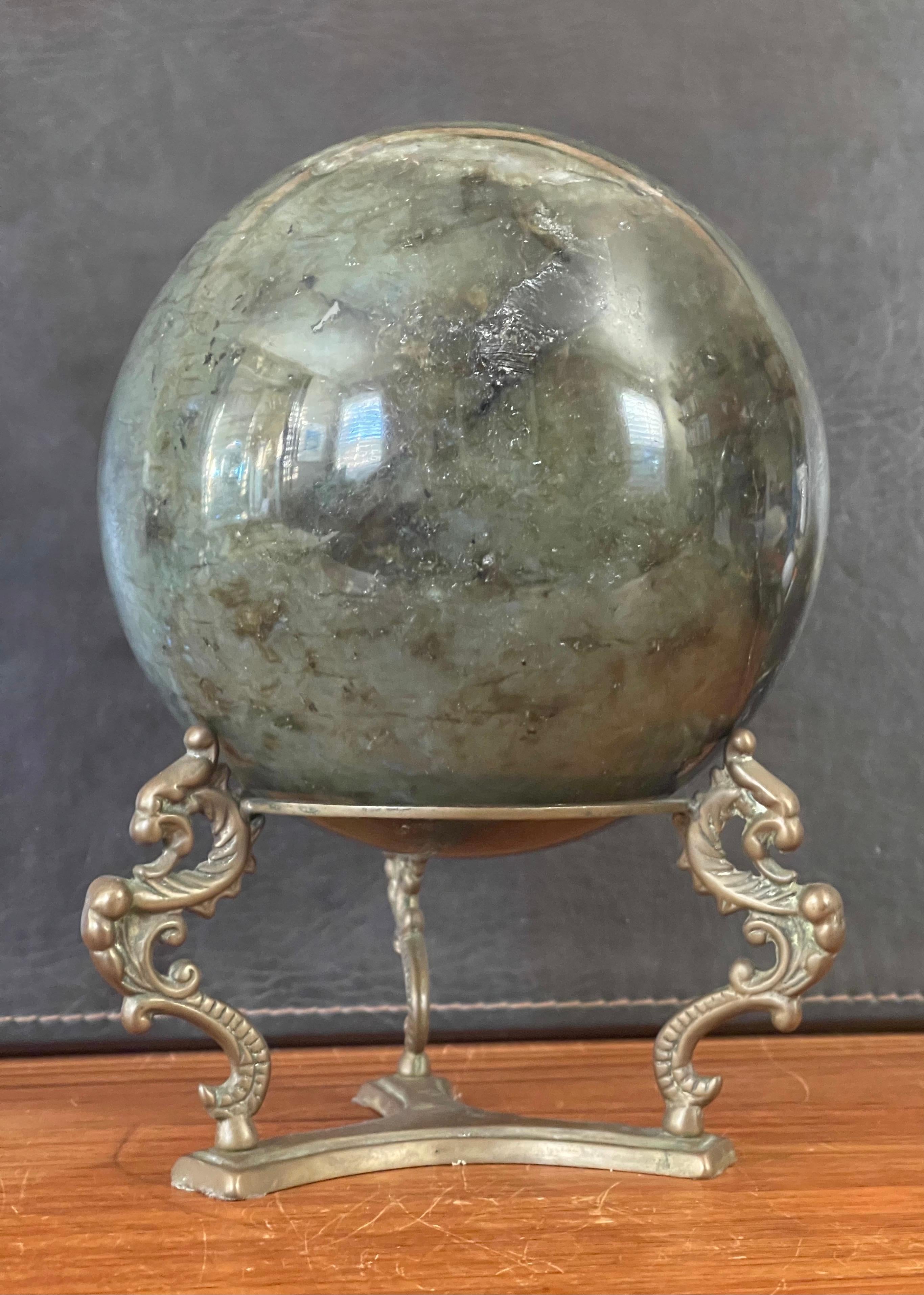Large Solid Marble Decorative Sphere on Bronze Griffin Base For Sale 2