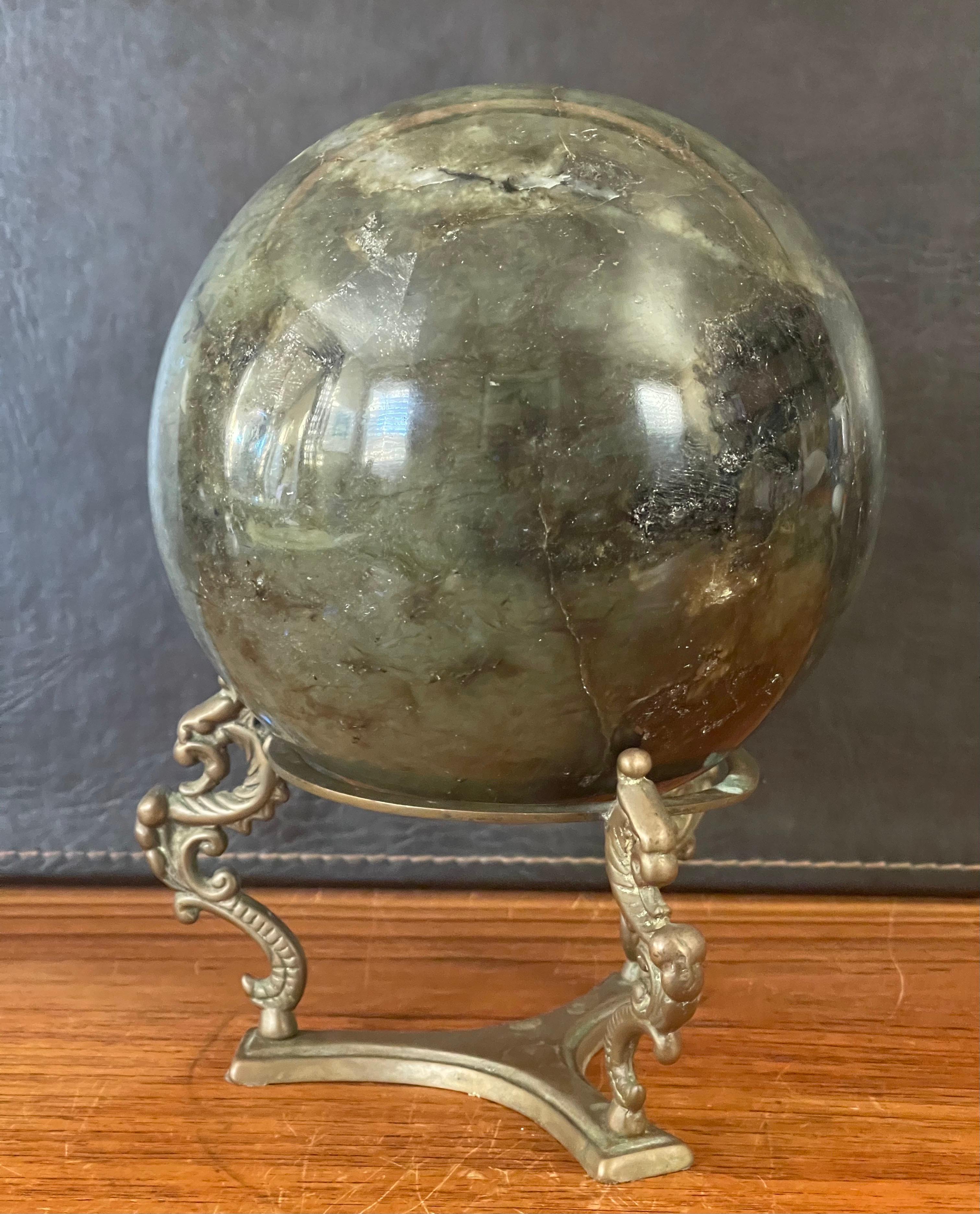 Large Solid Marble Decorative Sphere on Bronze Griffin Base For Sale 3