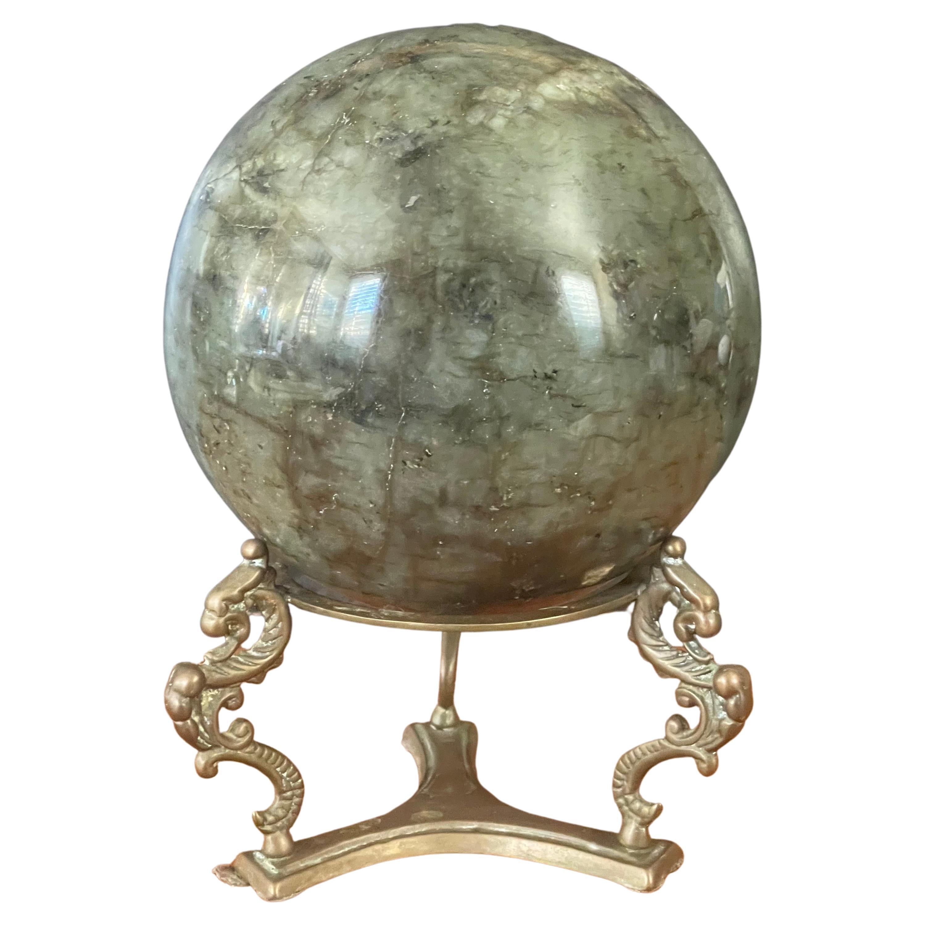 Large Solid Marble Decorative Sphere on Bronze Griffin Base For Sale