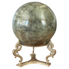 Vintage Large Solid Marble Decorative Sphere on Bronze Griffin Base