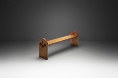 Large Solid Oak Bench with Side Detailing, Europe Mid-20th Century