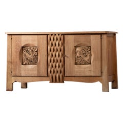 Large Solid Oak Credenza Brutalist, France, 1940s