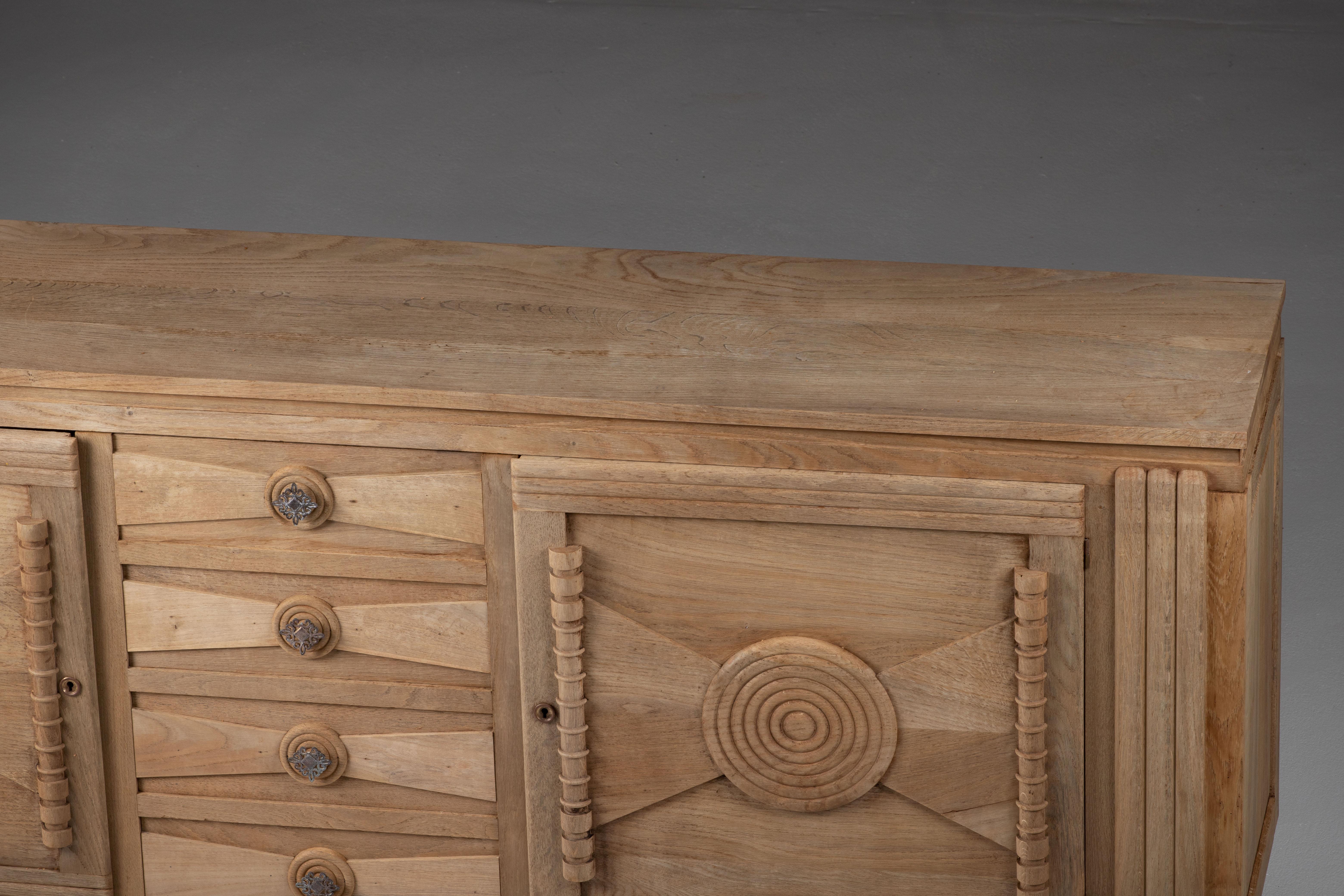 Large Solid Oak Credenza, Charles Douduyt, France, 1940s 13