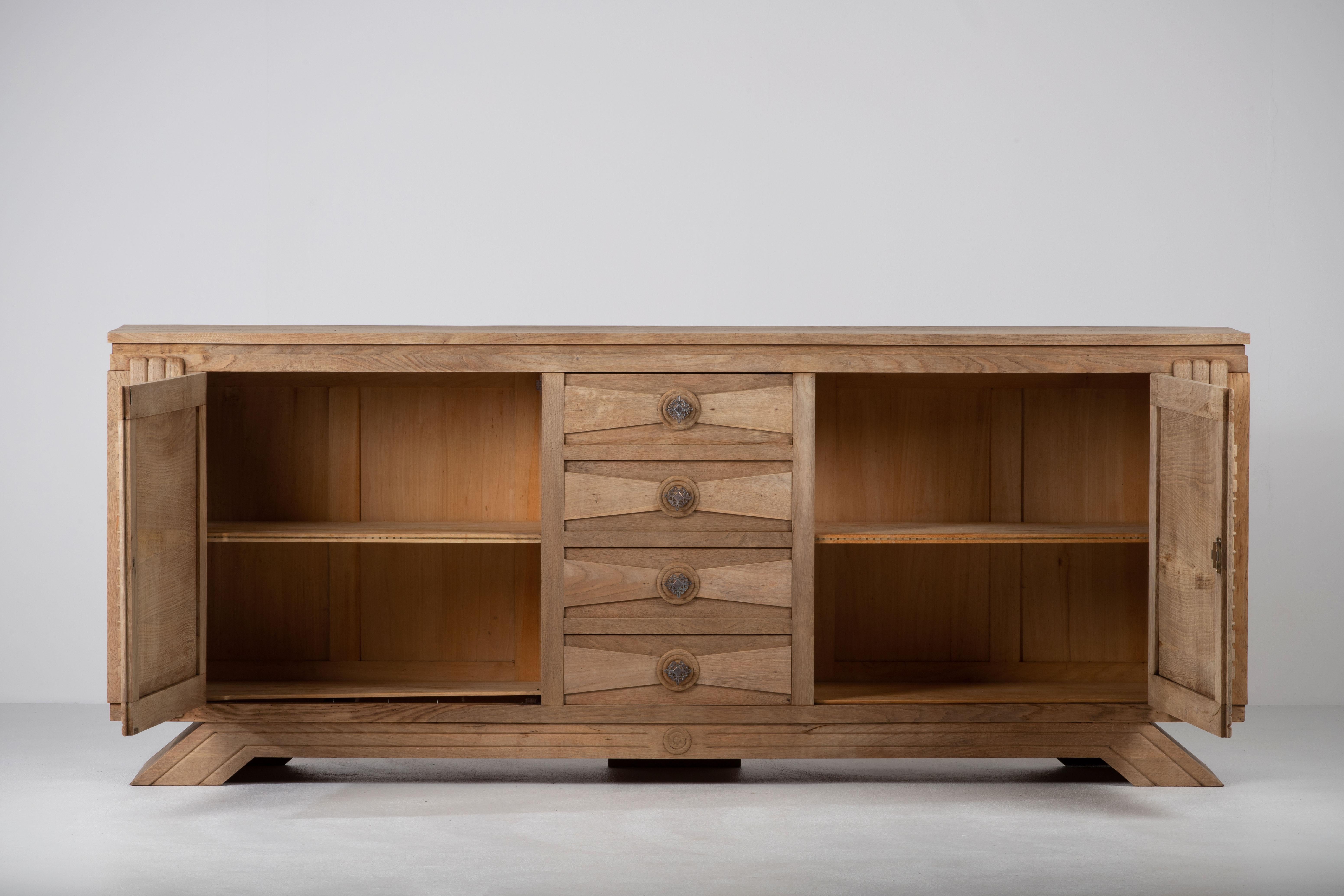 Art Deco Large Solid Oak Credenza, Charles Douduyt, France, 1940s