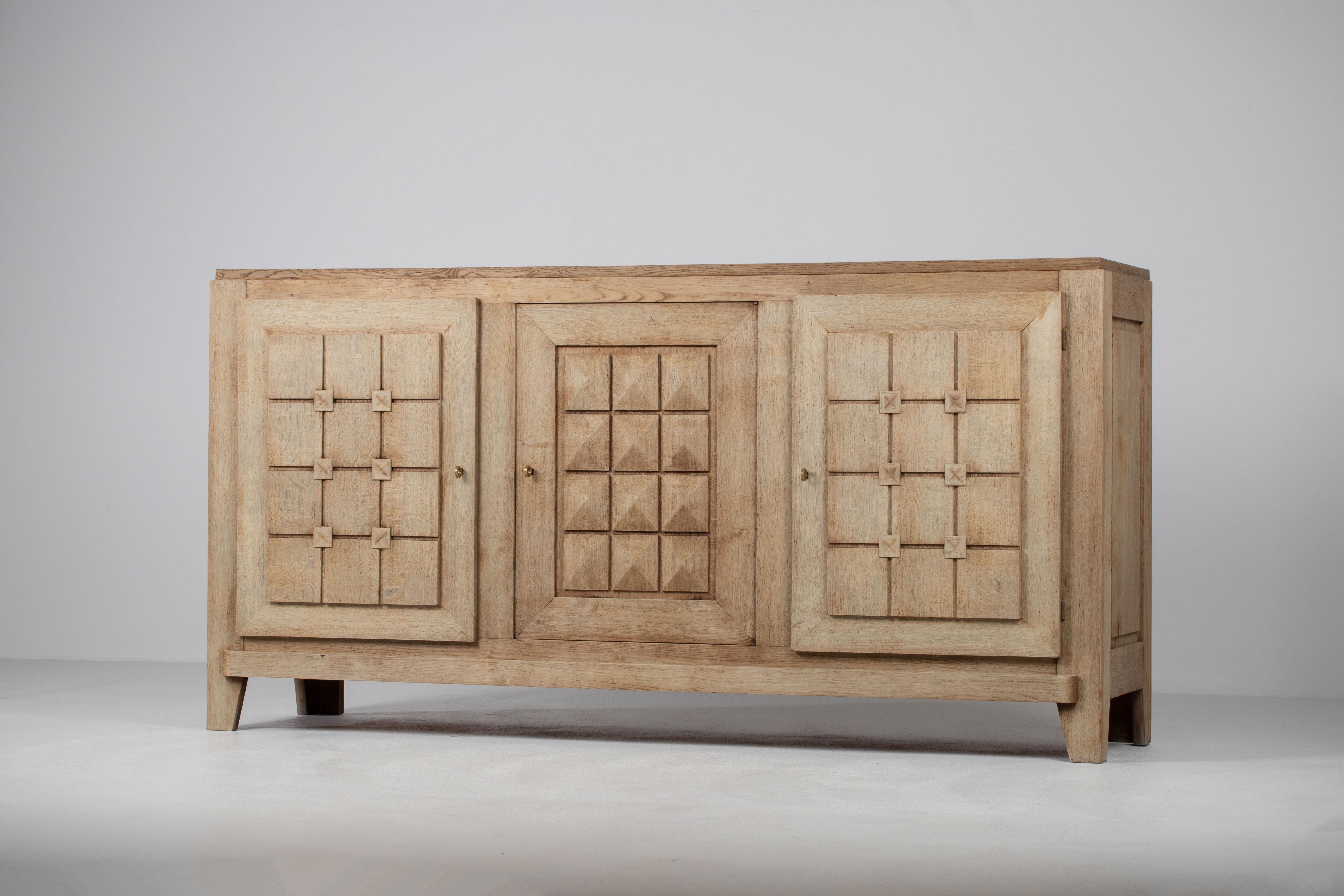 Large Solid Oak Credenza, Charles Douduyt, France, 1940s In Good Condition For Sale In Wiesbaden, DE