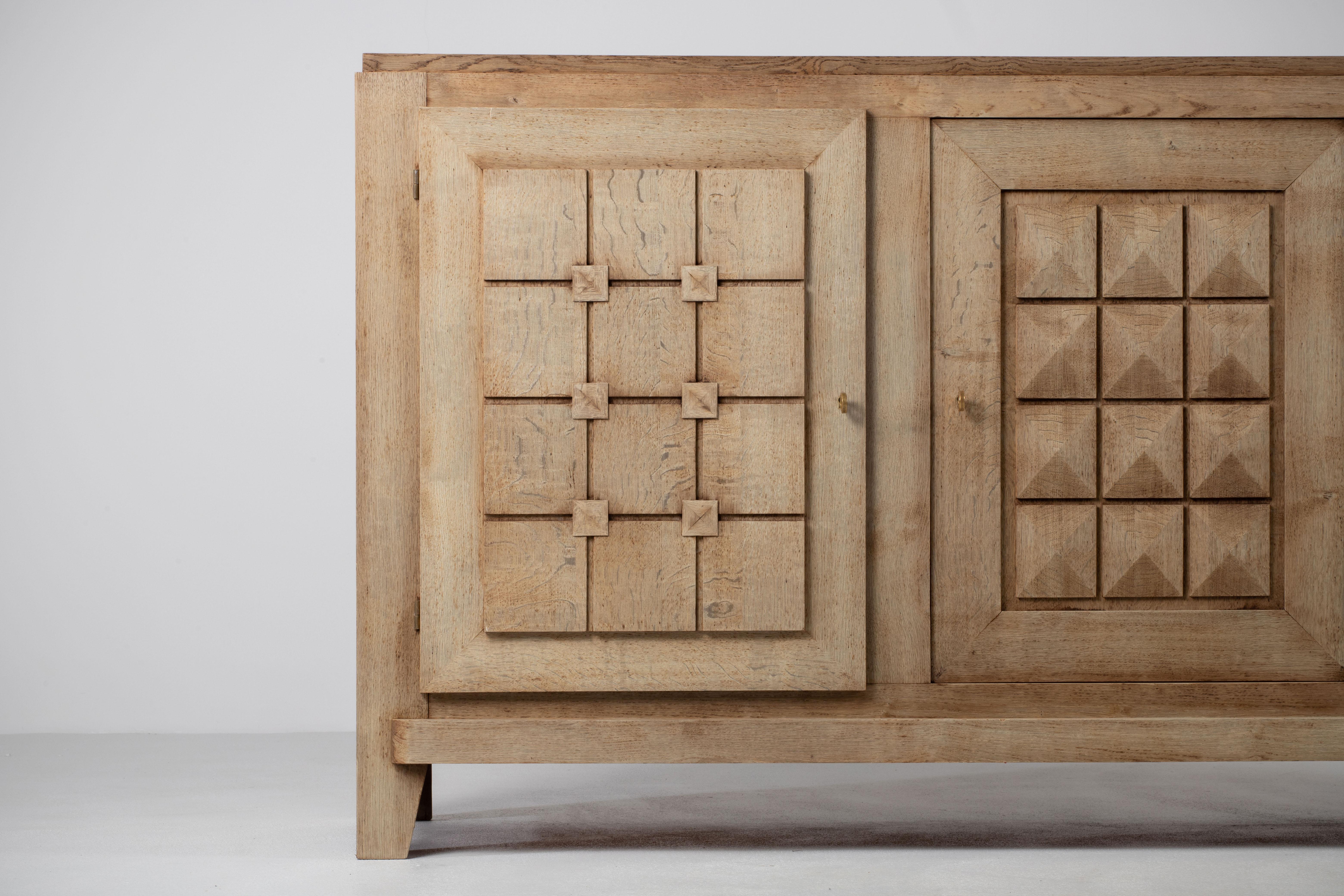 Mid-20th Century Large Solid Oak Credenza, Charles Douduyt, France, 1940s For Sale