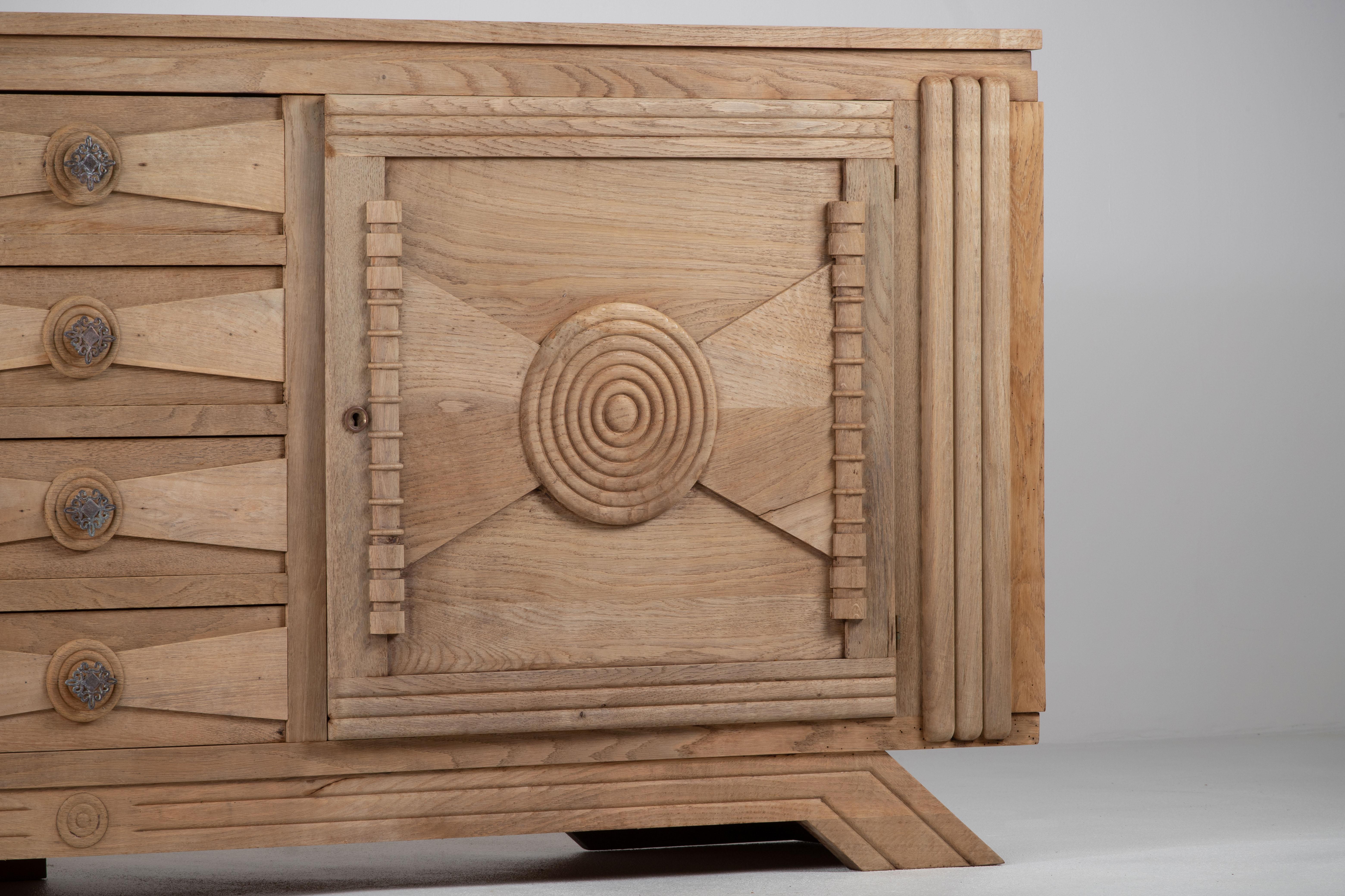 Large Solid Oak Credenza, Charles Douduyt, France, 1940s 1