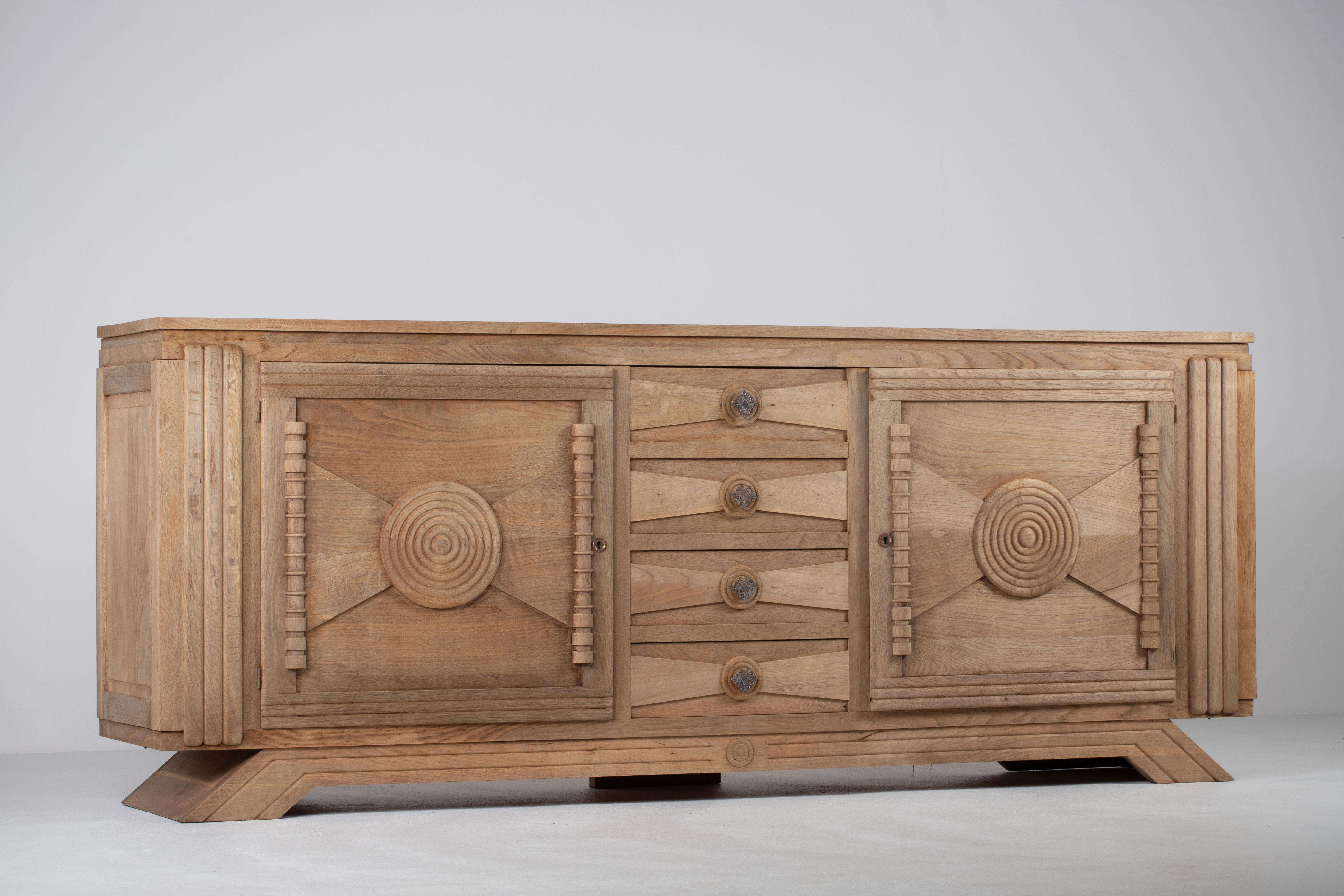 Large Solid Oak Credenza, Charles Douduyt, France, 1940s 2