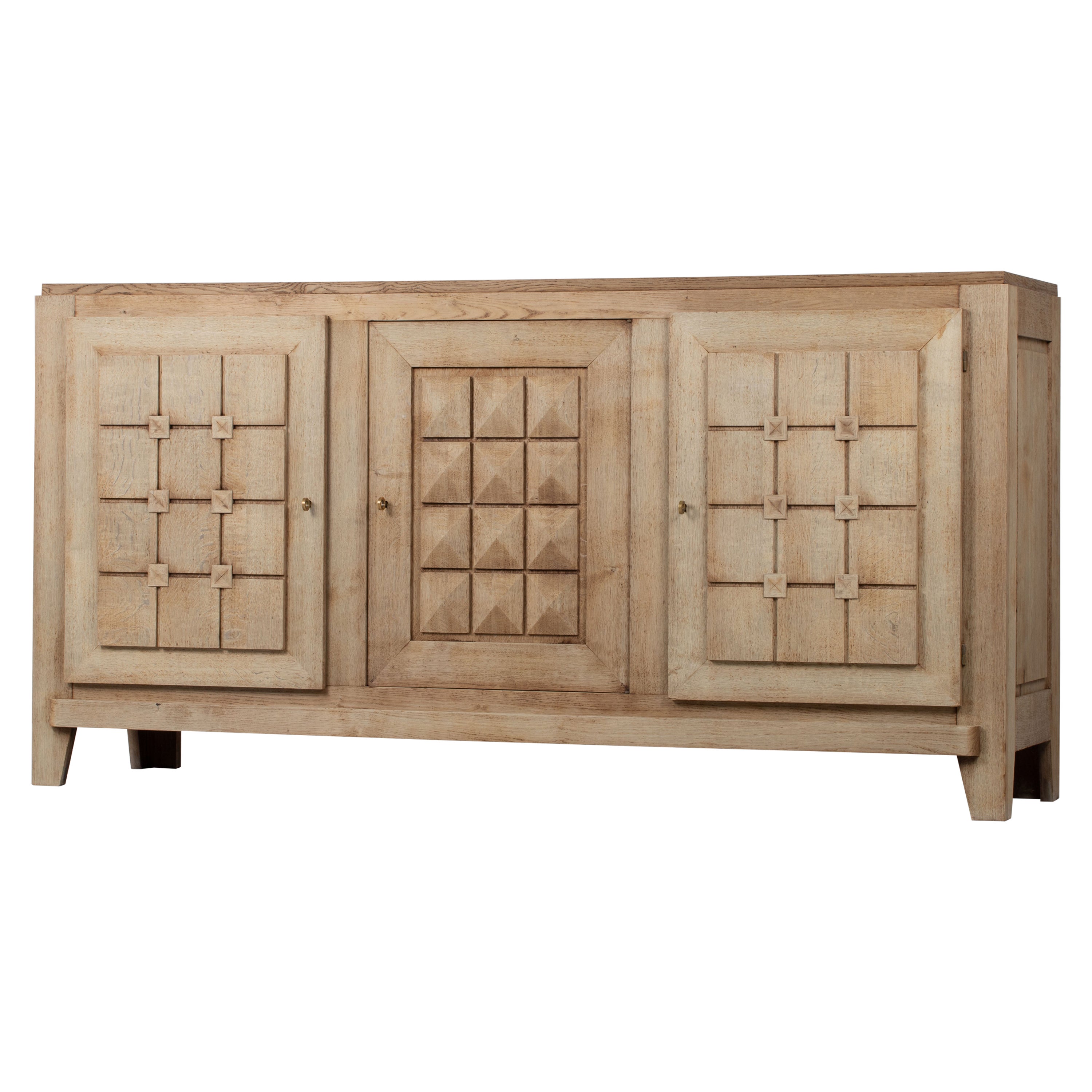 Large Solid Oak Credenza, Charles Douduyt, France, 1940s