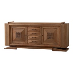 Large Solid Oak Credenza, France, 1940s