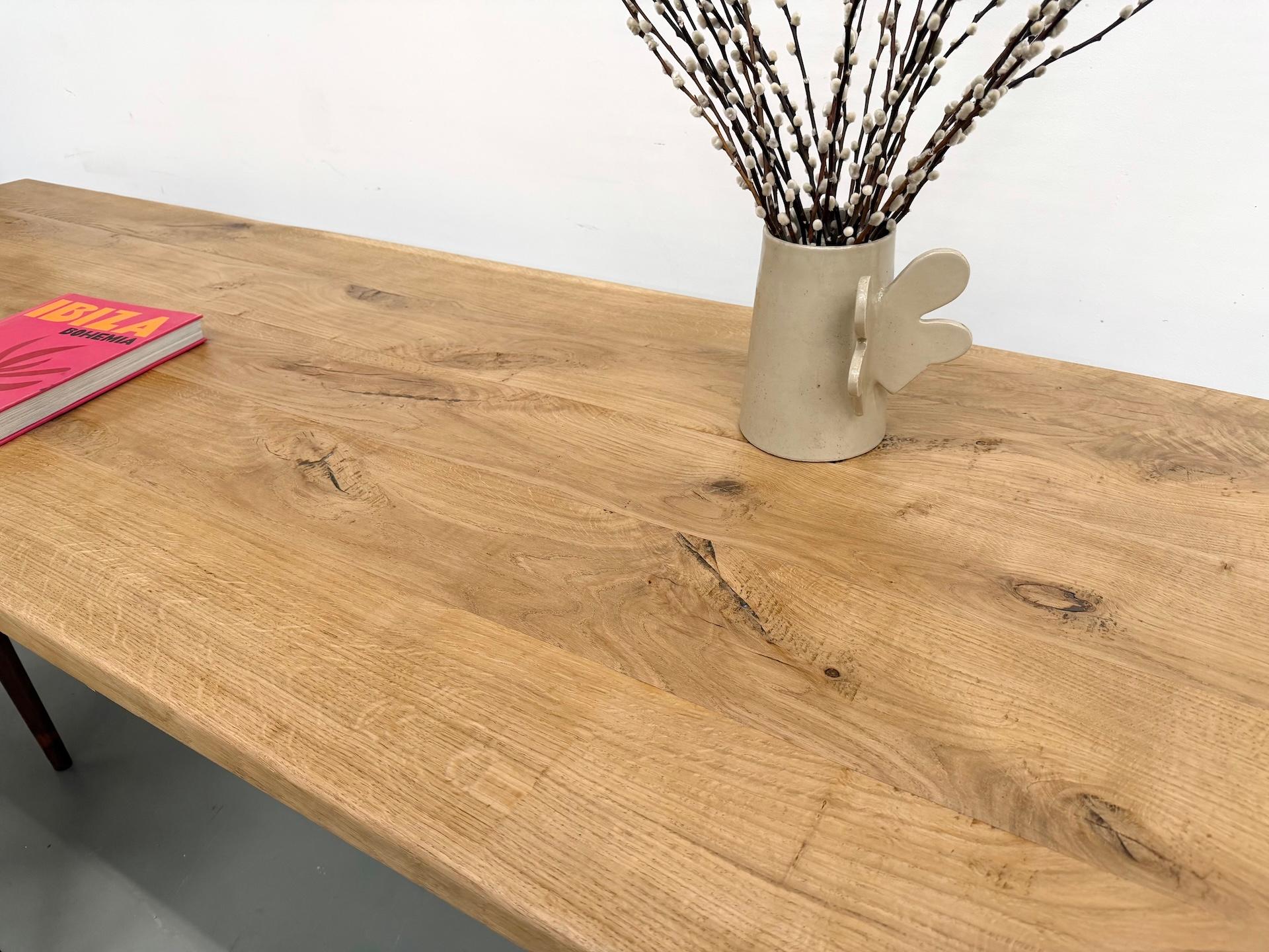 Large solid oak dining table, in XXL format. For Sale 10