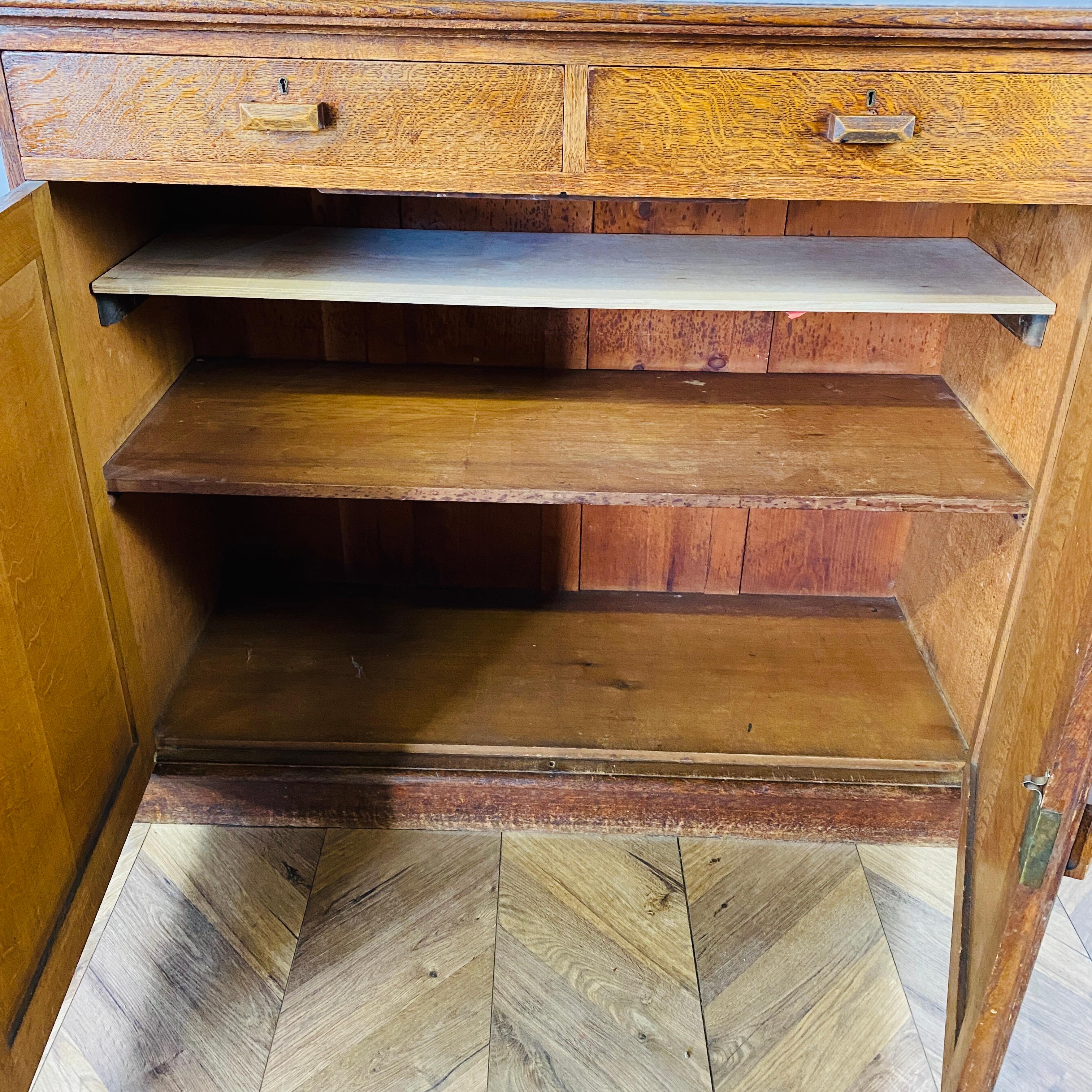 Large Solid Oak English Sideboard / Cabinet, 1920s 4