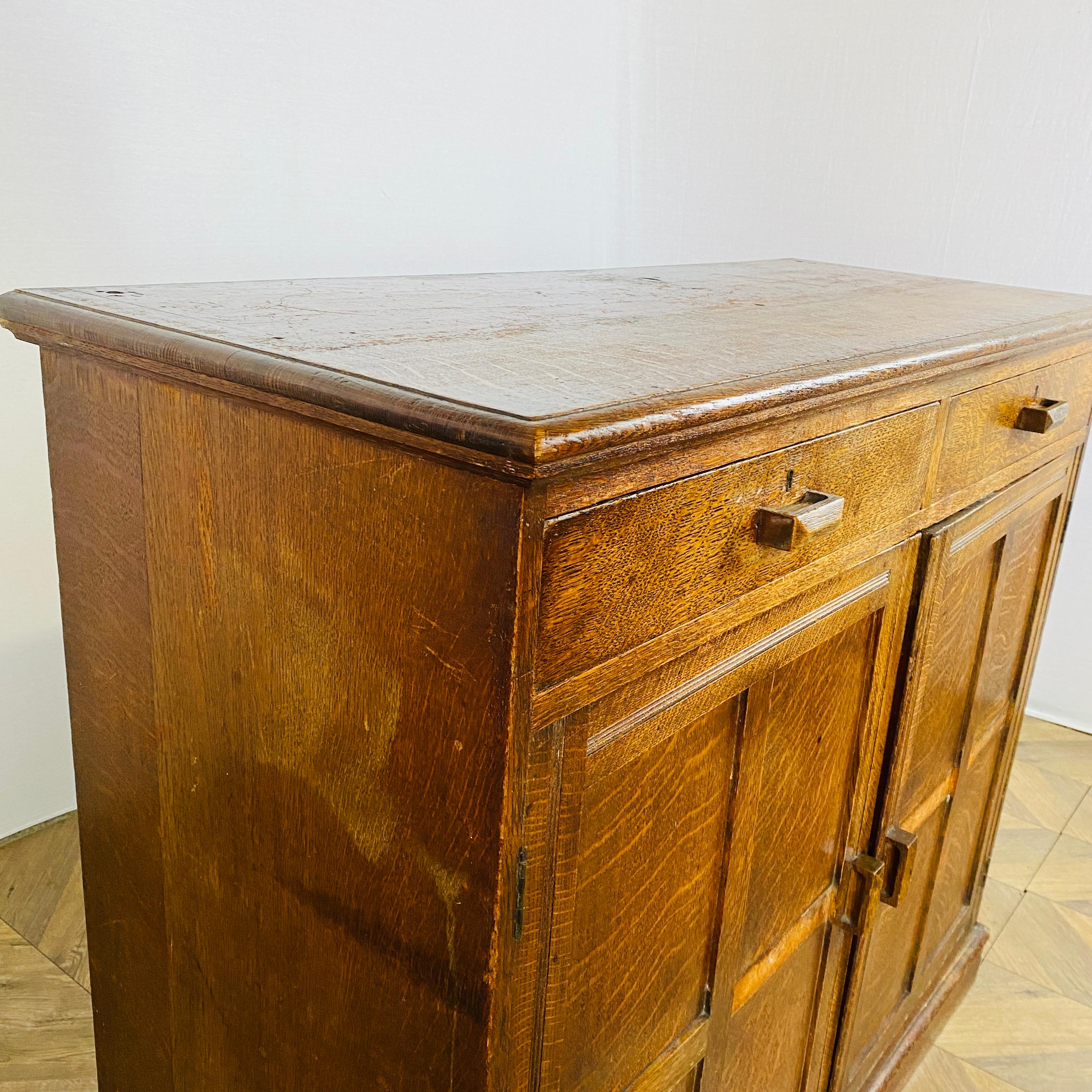 British Large Solid Oak English Sideboard / Cabinet, 1920s