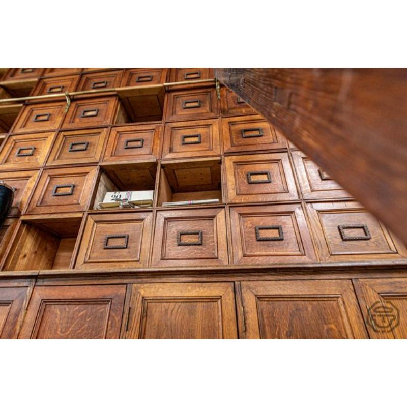 French Large Solid Oak Notary Filing Cabinet, France, 1900s For Sale