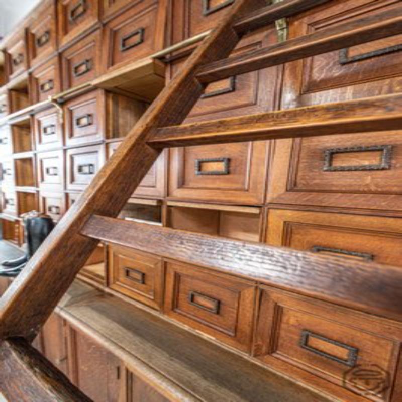 Brass Large Solid Oak Notary Filing Cabinet, France, 1900s For Sale