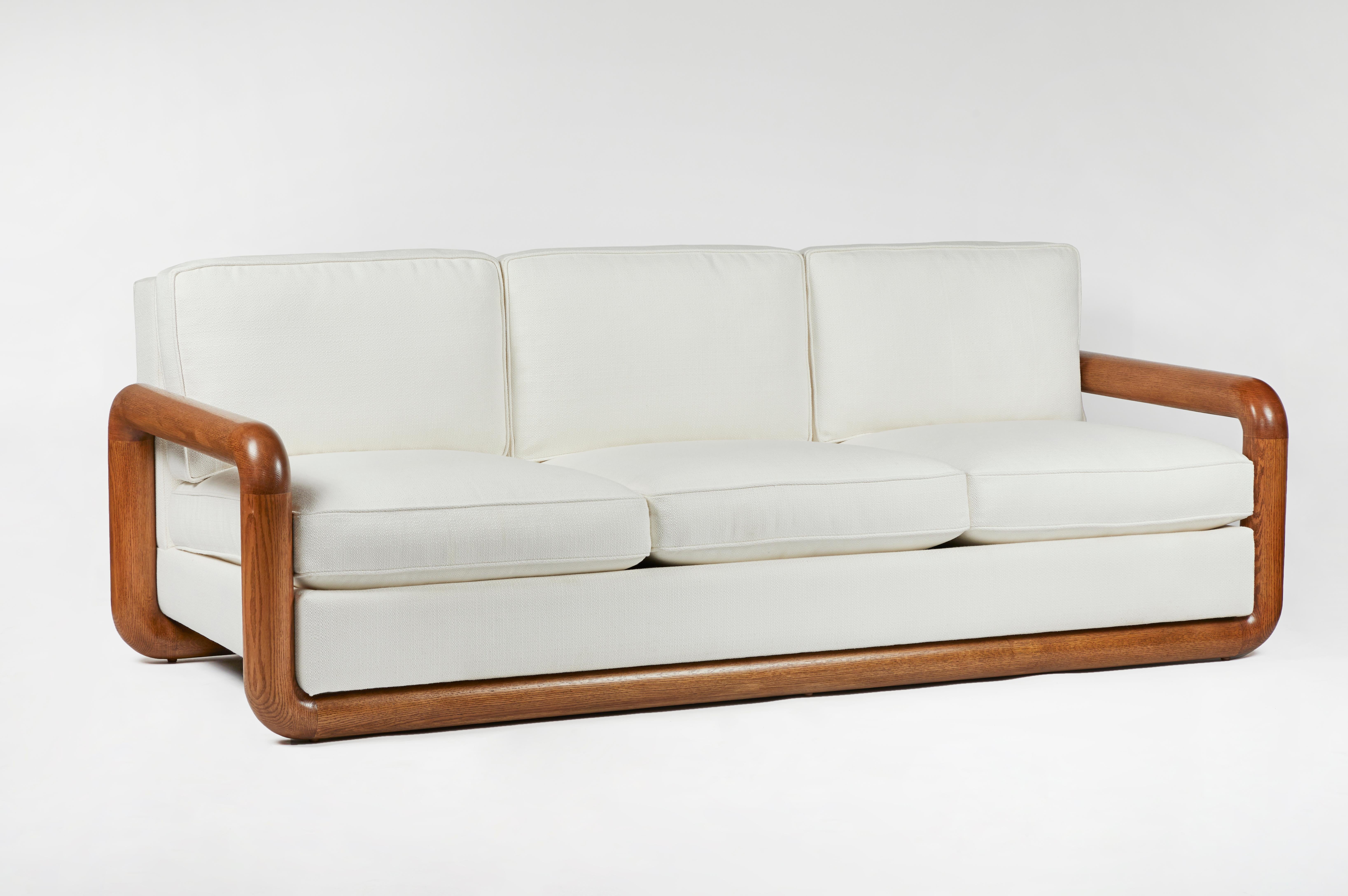 Large Solid Oak Sofa in the Style of Jean Royère 4