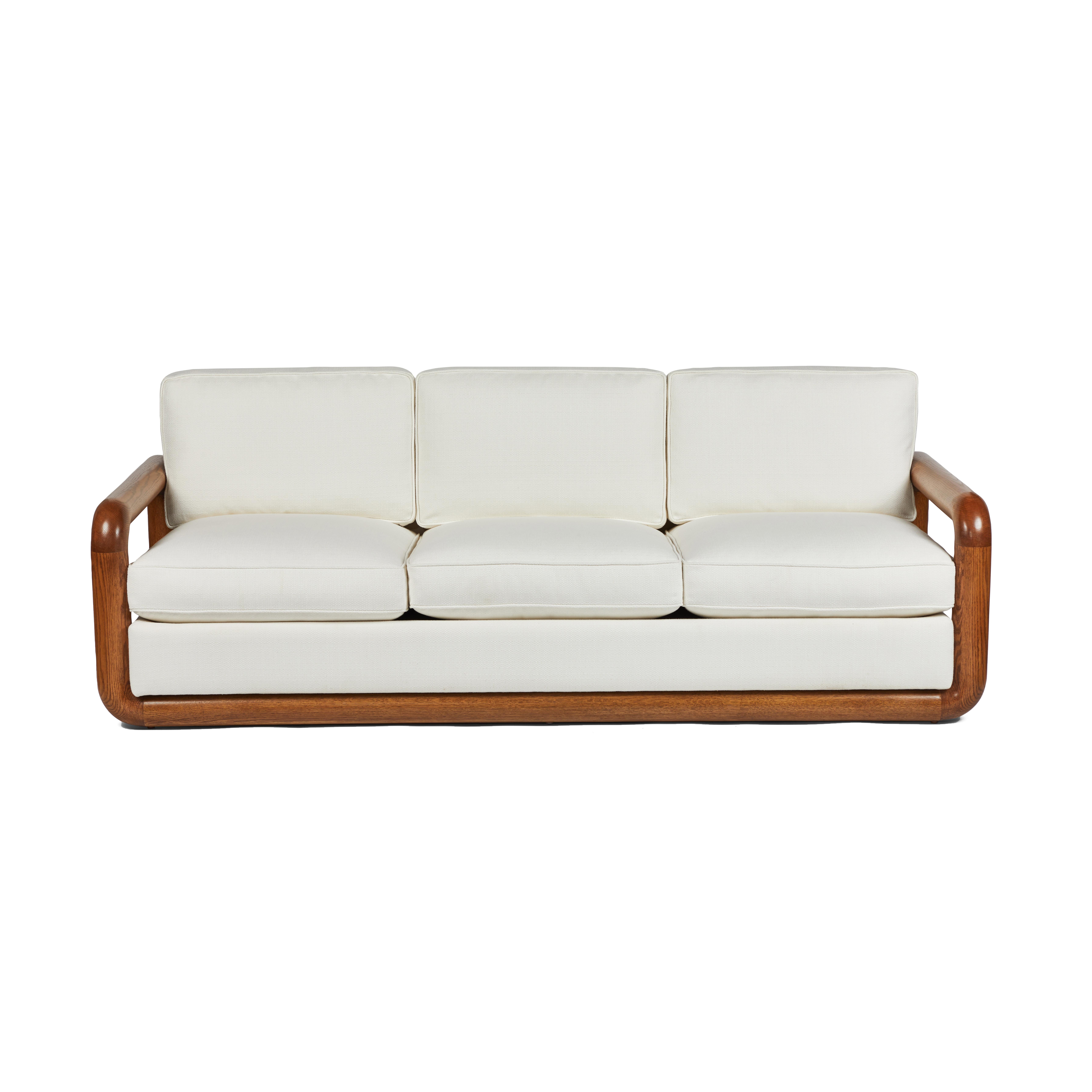 Modern Large Solid Oak Sofa in the Style of Jean Royère