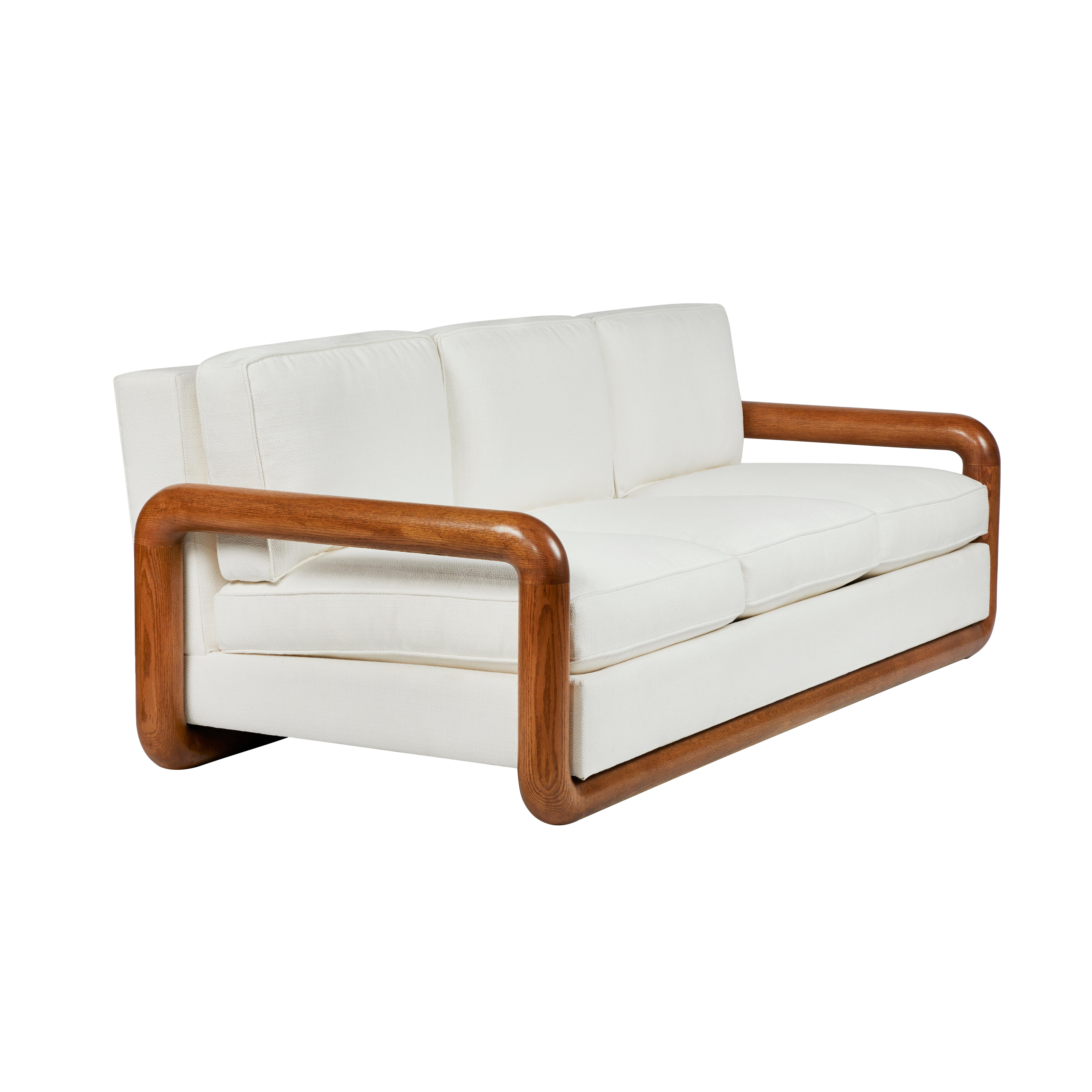 French Large Solid Oak Sofa in the Style of Jean Royère