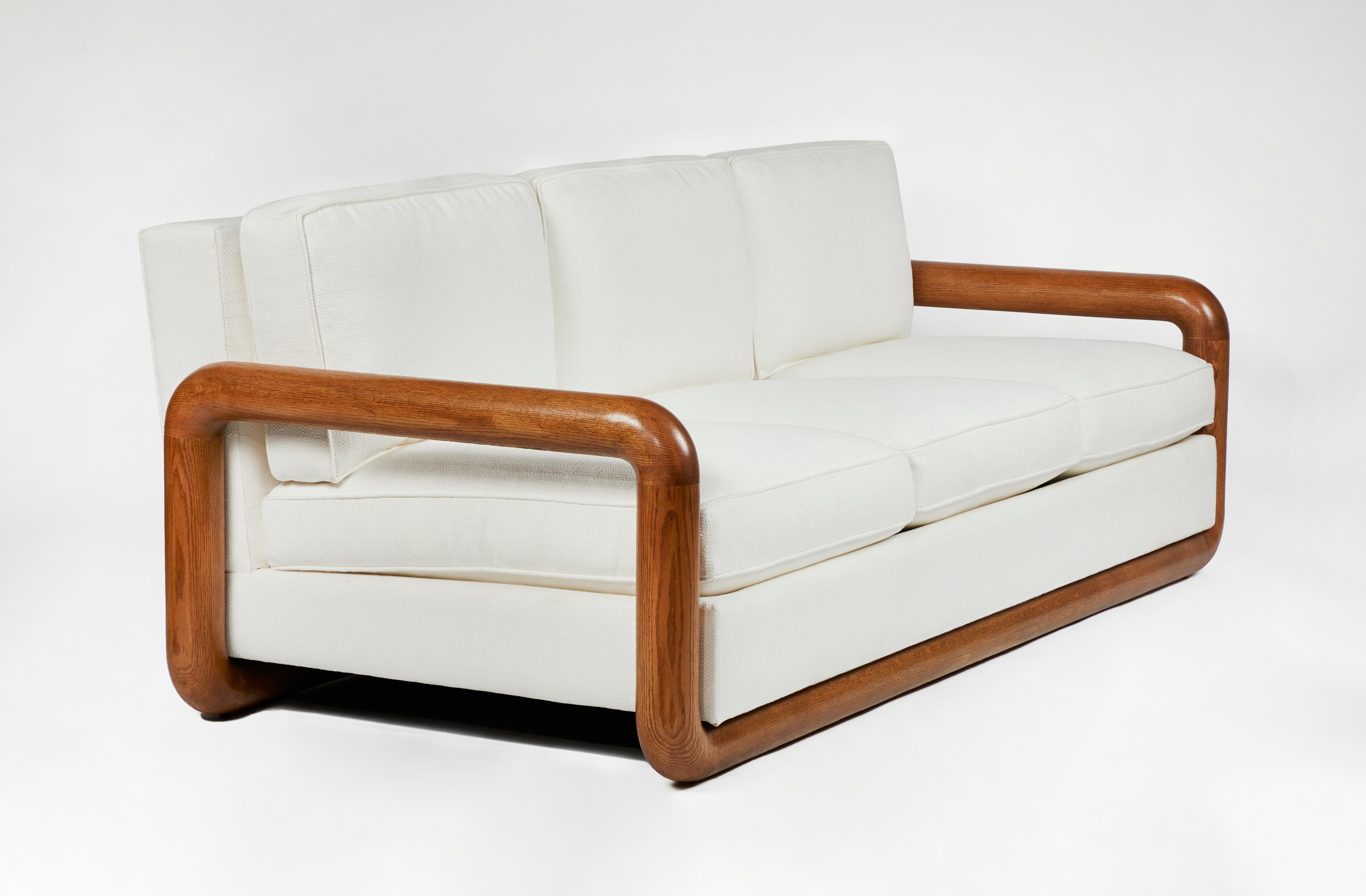 Large Solid Oak Sofa in the Style of Jean Royère In New Condition In Glendale, CA