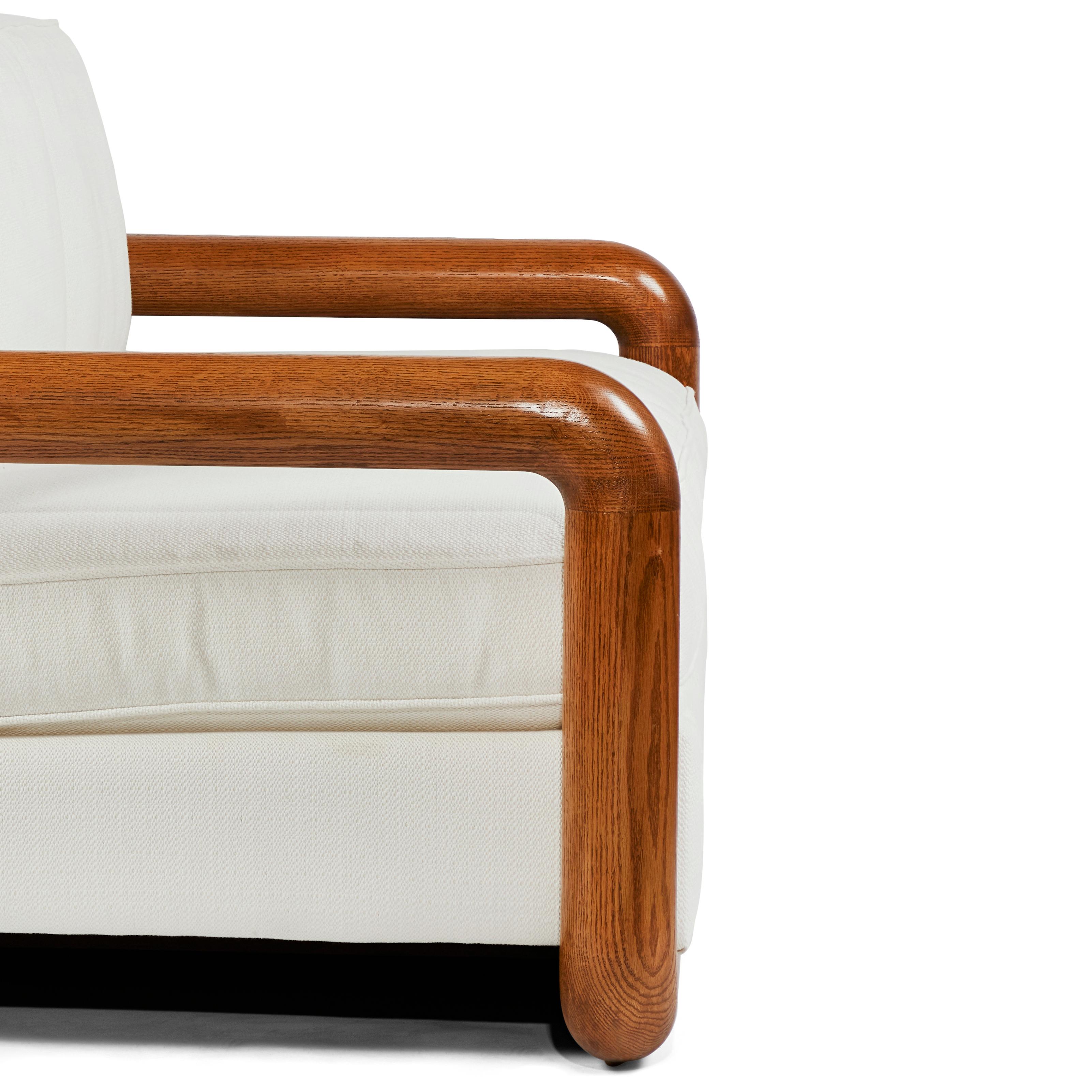 Upholstery Large Solid Oak Sofa in the Style of Jean Royère