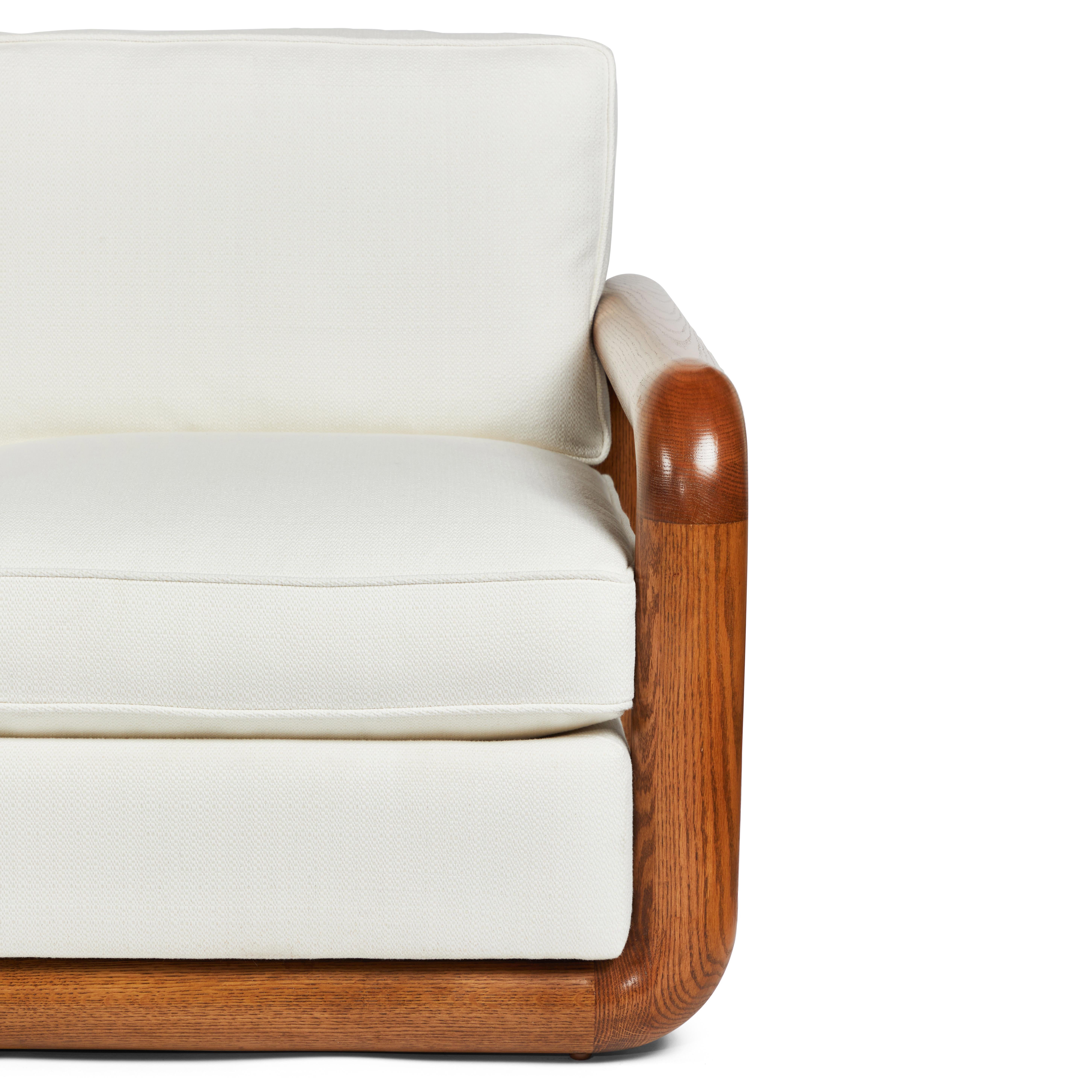 Large Solid Oak Sofa in the Style of Jean Royère 1