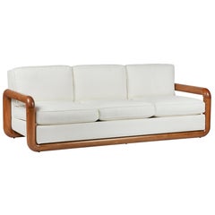 Large Solid Oak Sofa in the Style of Jean Royère