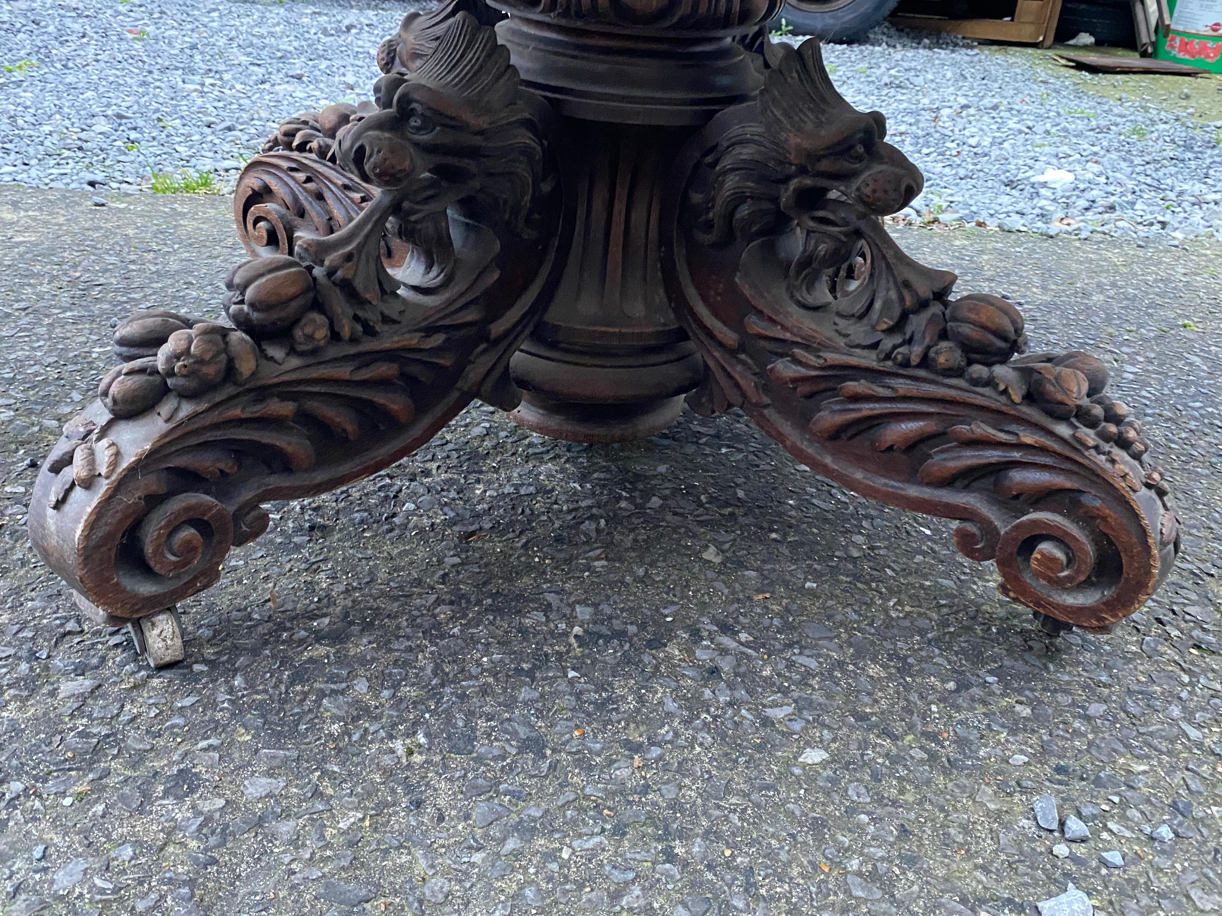Large solid oak table in Louis XIII style, circa 1930 Maximum length 350 cm  For Sale 5