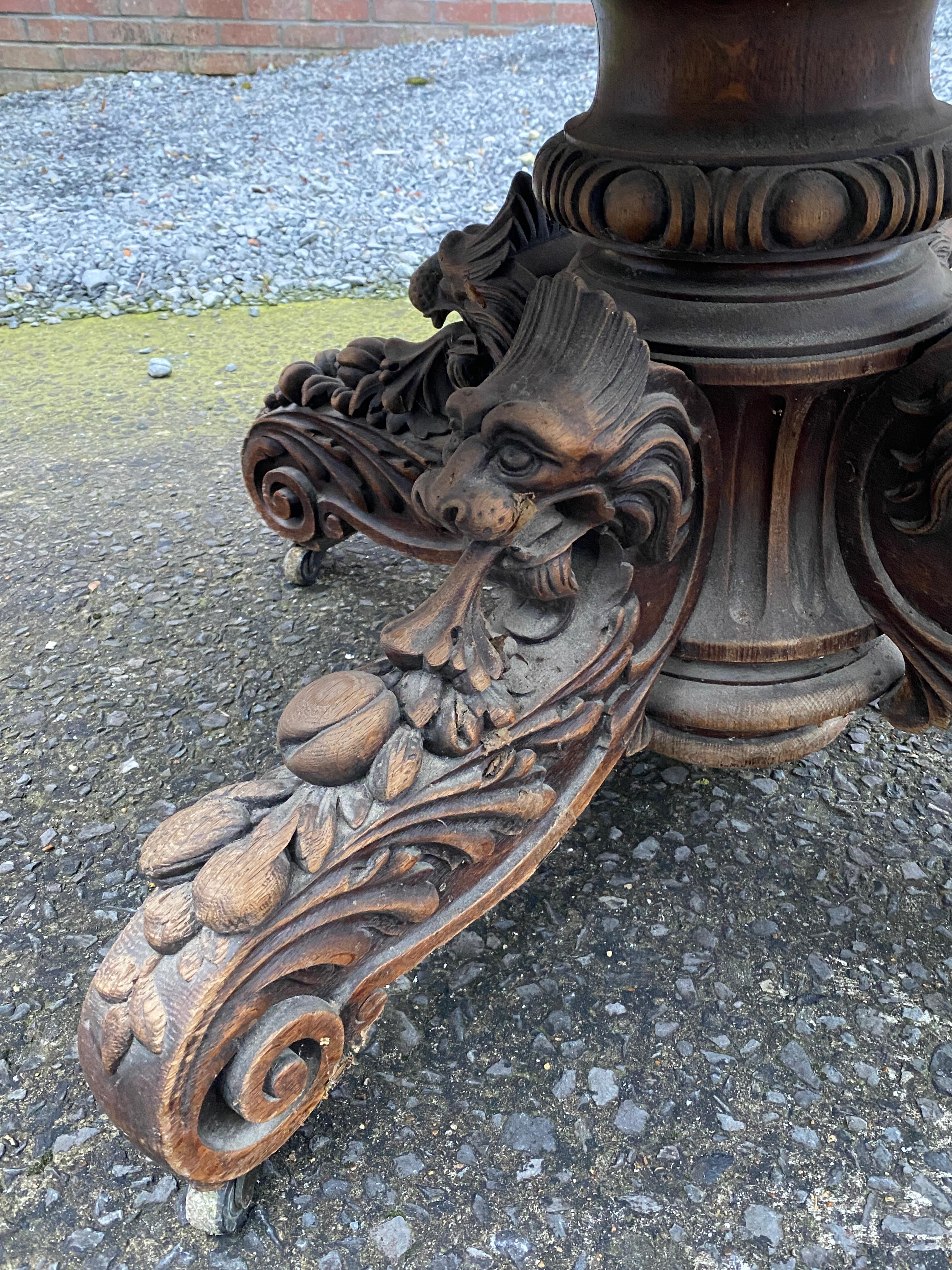 Large solid oak table in Louis XIII style, circa 1930 Maximum length 350 cm  For Sale 3