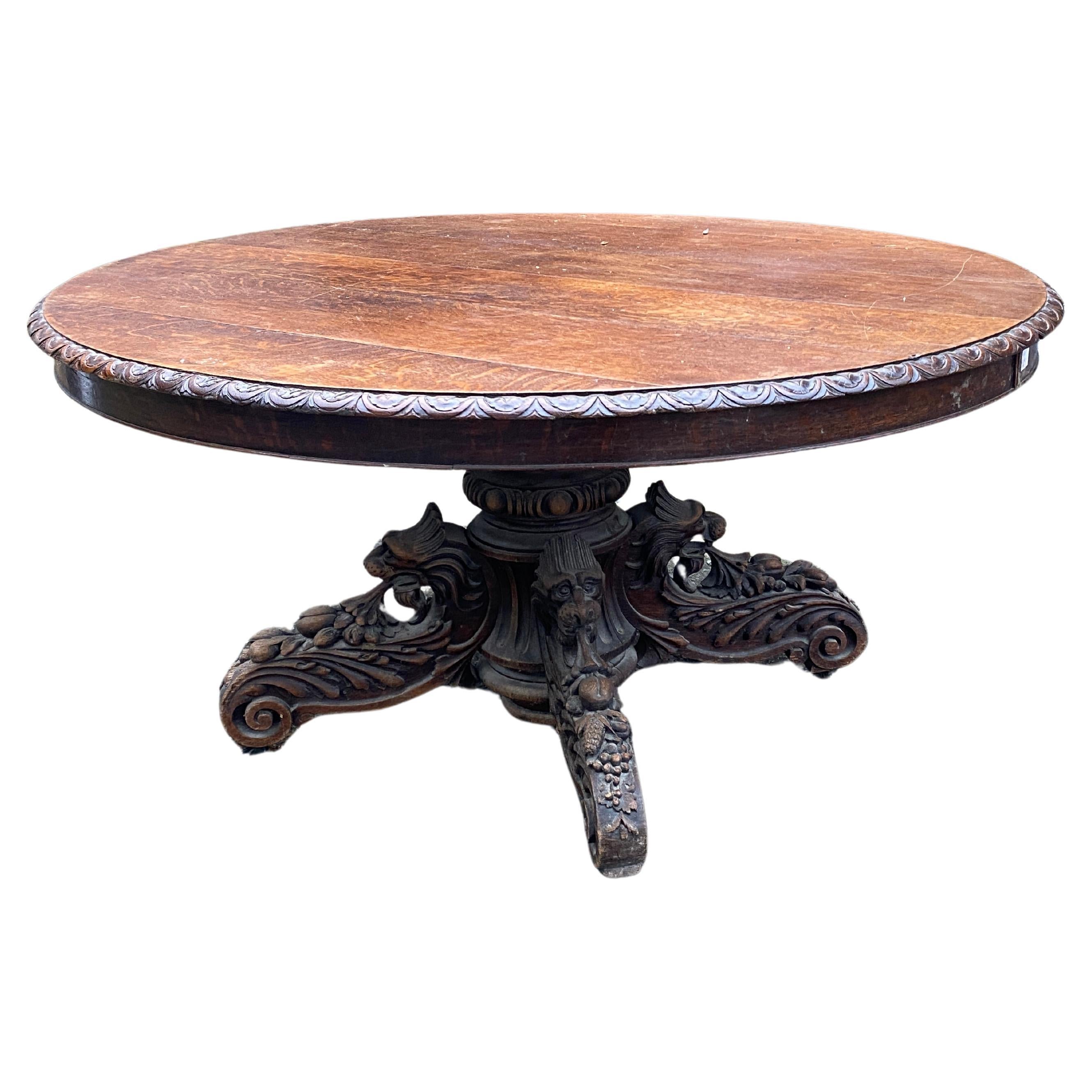 Large solid oak table in Louis XIII style, circa 1930 Maximum length 350 cm  For Sale